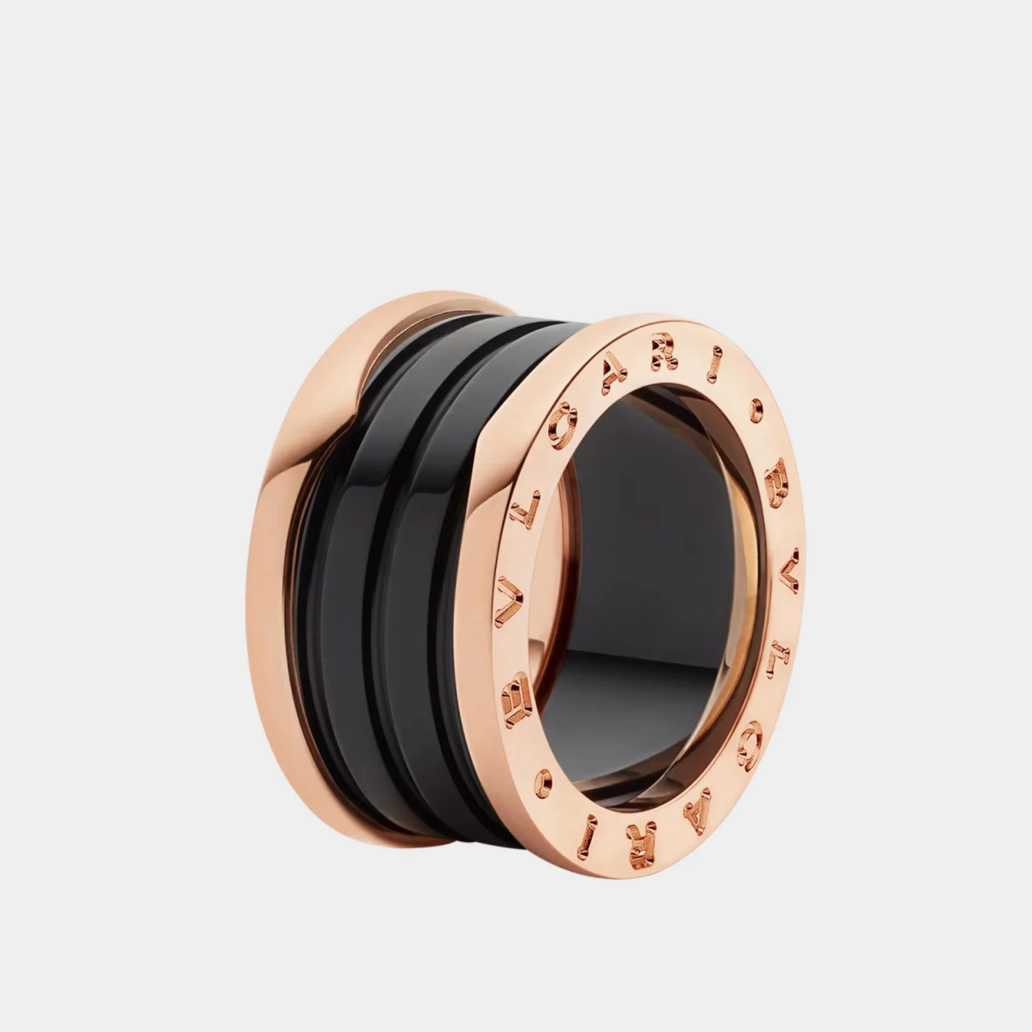 B.zero1 four-band ring with two Rose Gold Loops - Black Ceramic Spiral