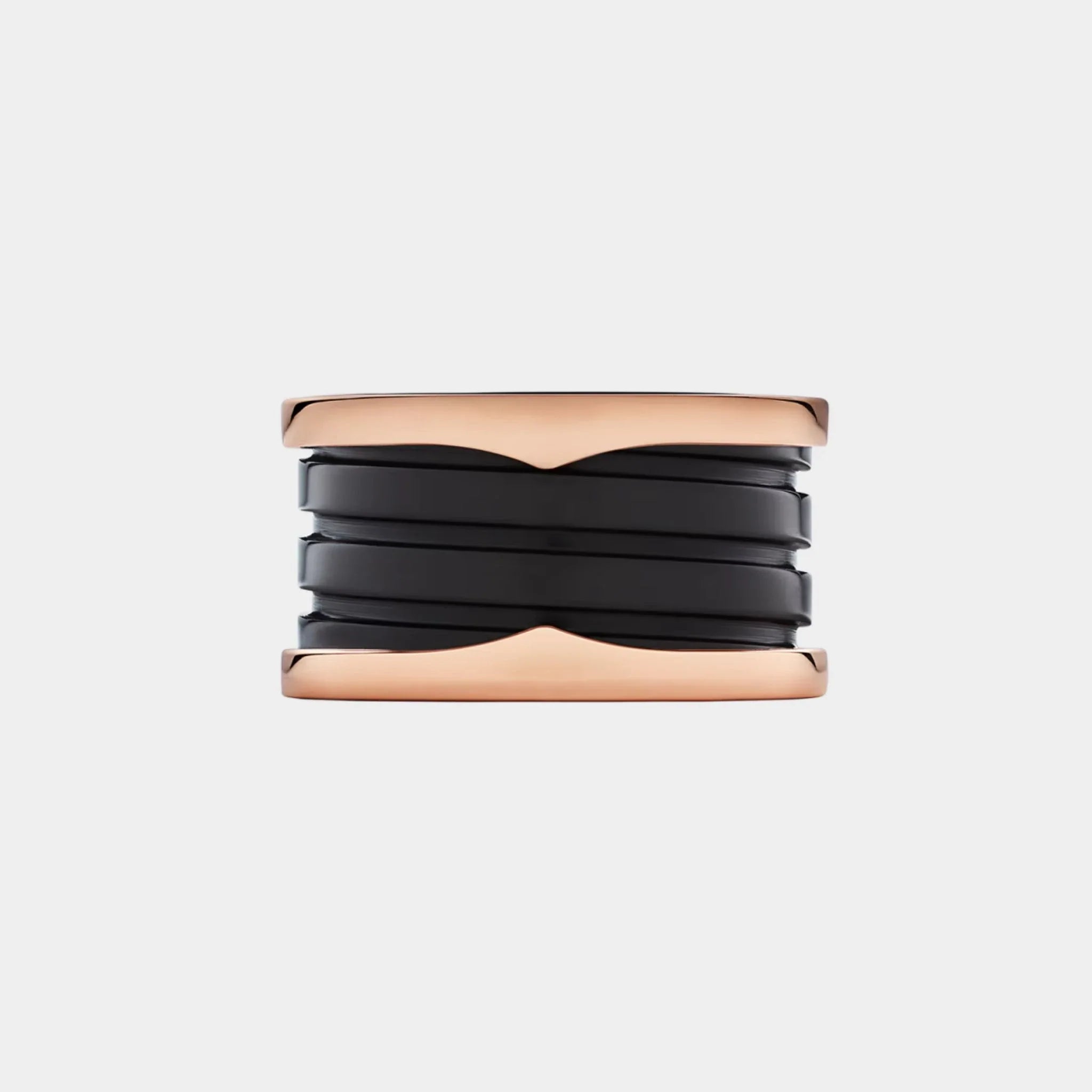 B.zero1 four-band ring with two Rose Gold Loops - Black Ceramic Spiral