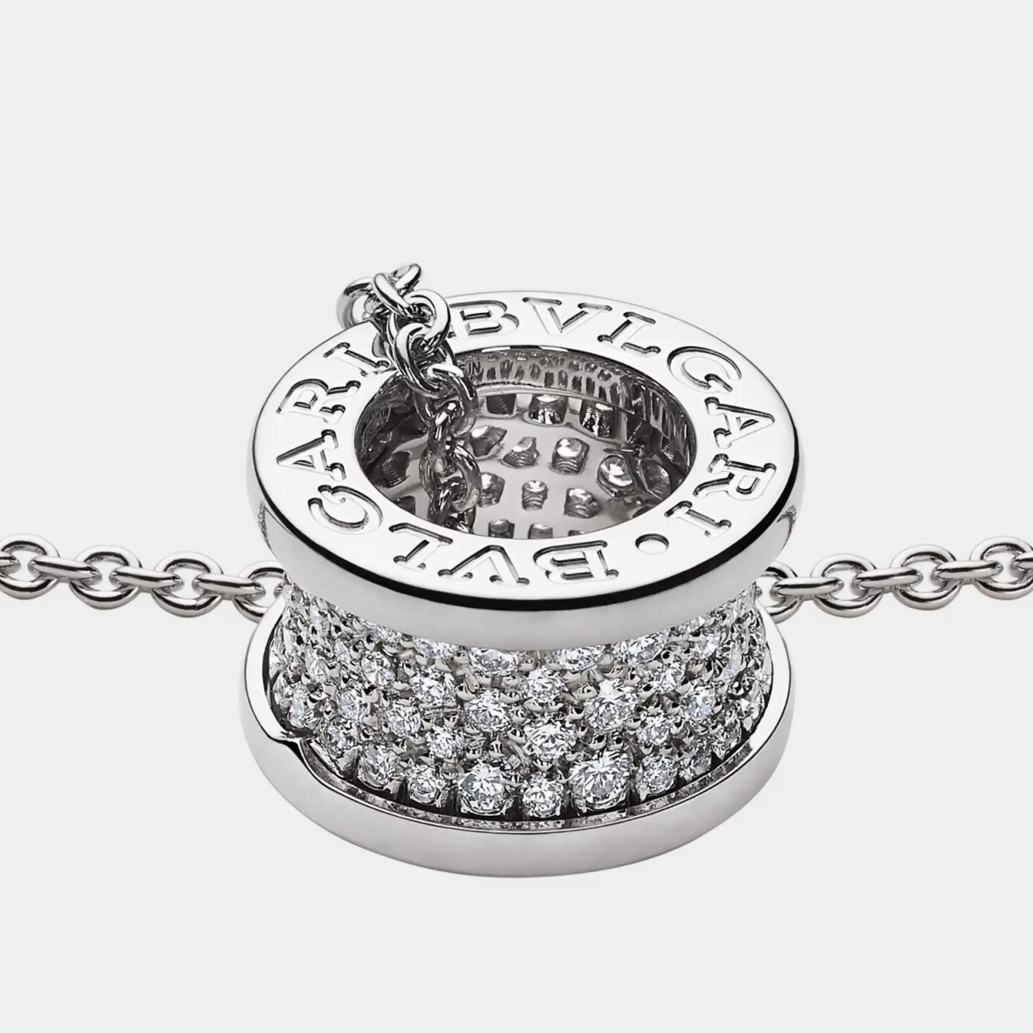 B.zero1 Gold Pendant Necklace-Pavé Diamonds set on spiral