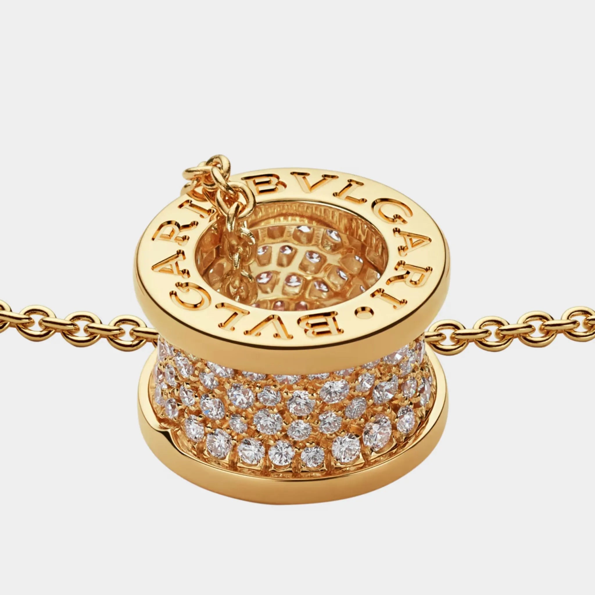 B.zero1 Gold Pendant Necklace-Pavé Diamonds set on spiral