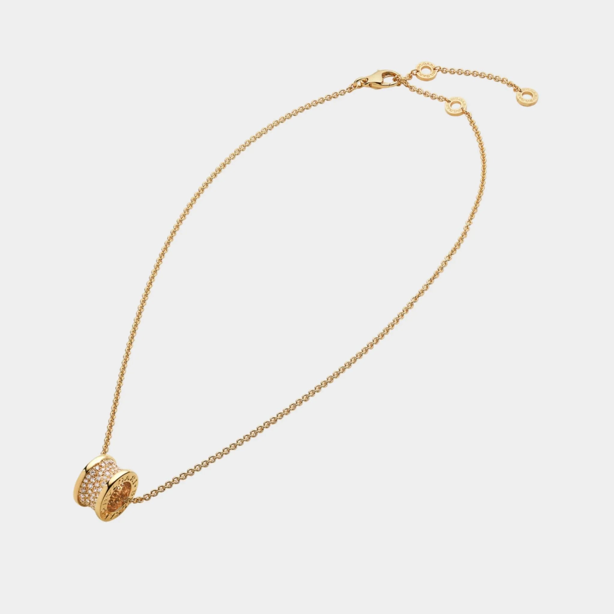 B.zero1 Gold Pendant Necklace-Pavé Diamonds set on spiral