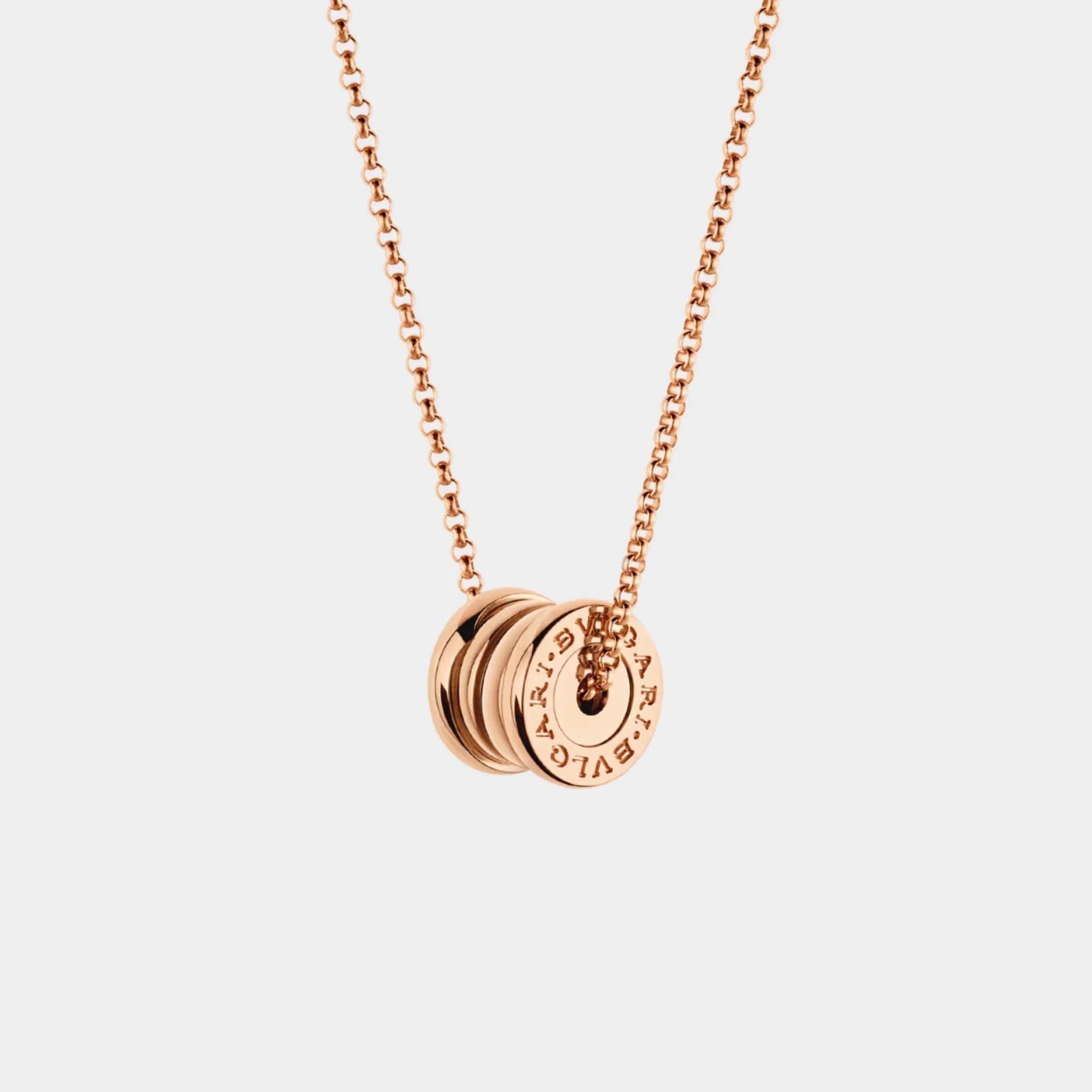 B.zero1 gold round mini pendant necklace , Rose Gold, front