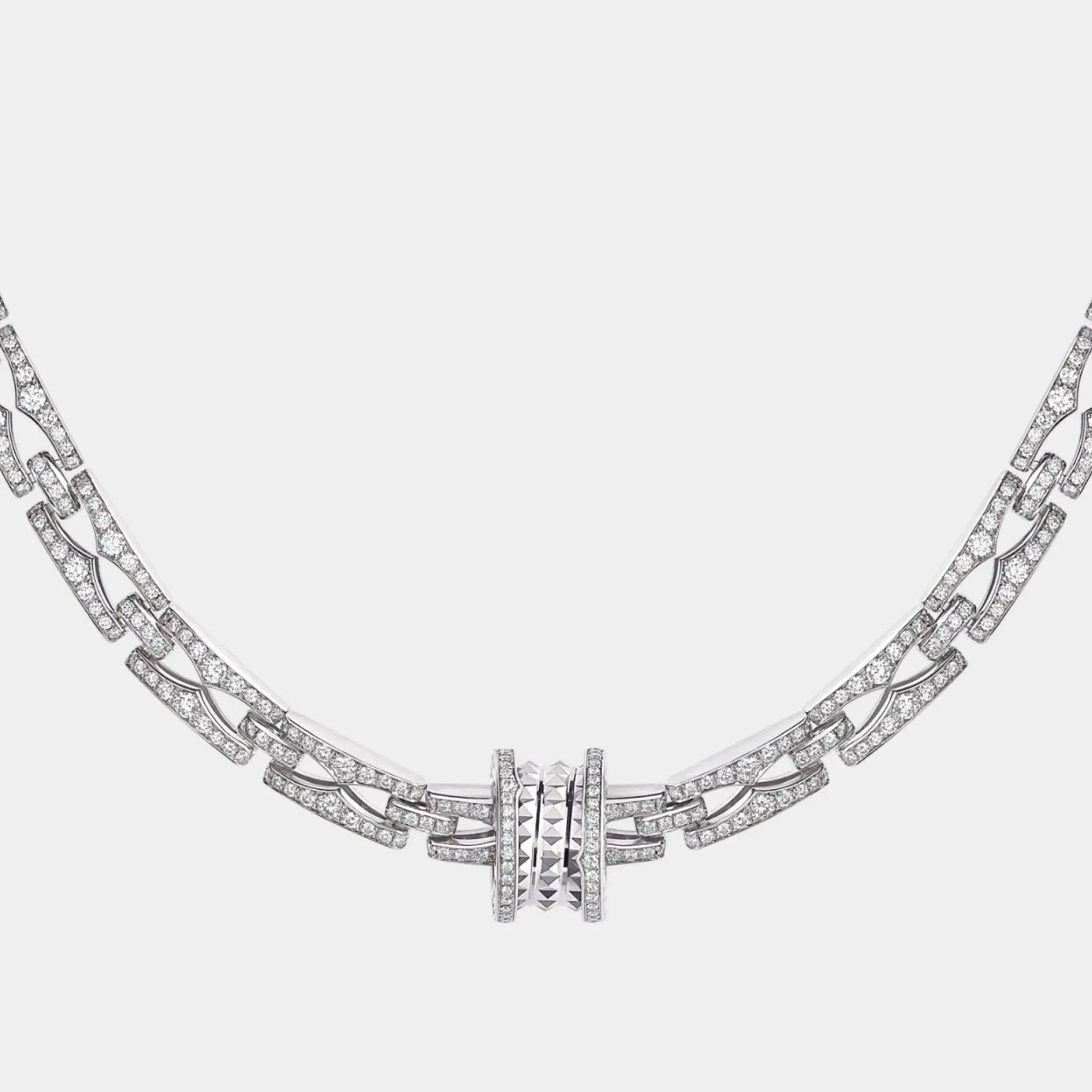 B.zero1 Rock Chain gold necklace with a round studded pendant - pavé diamonds