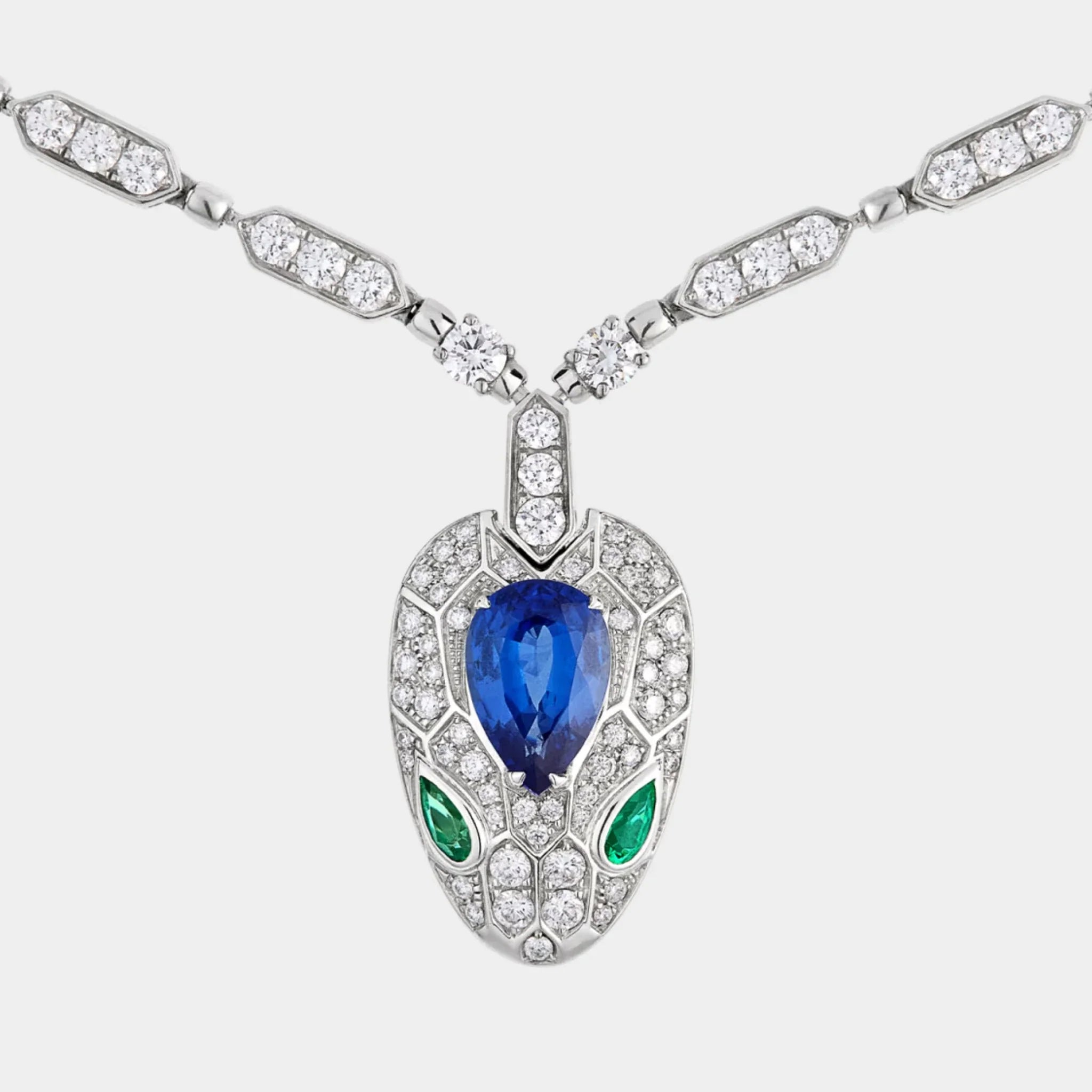 Serpenti White Gold Necklace Emerald/Sapphire