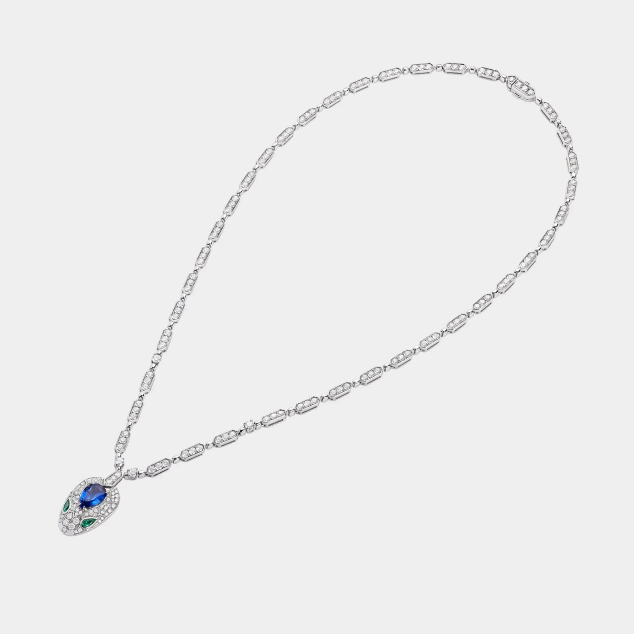 Serpenti White Gold Necklace Emerald/Sapphire