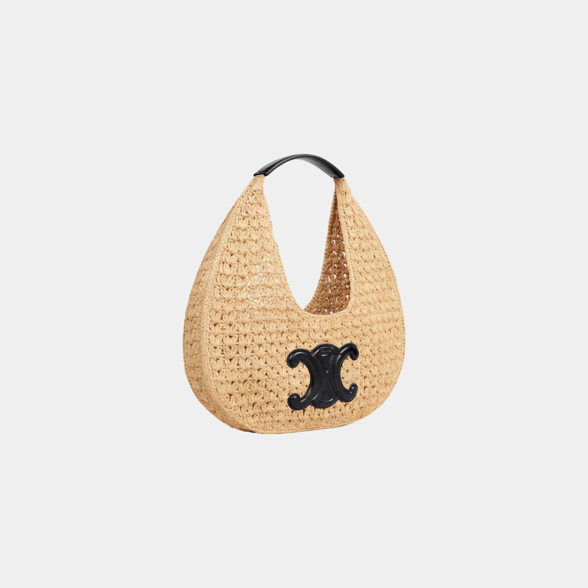 Celine Classic Panier Hobo Bag in Raffia and Calfskin