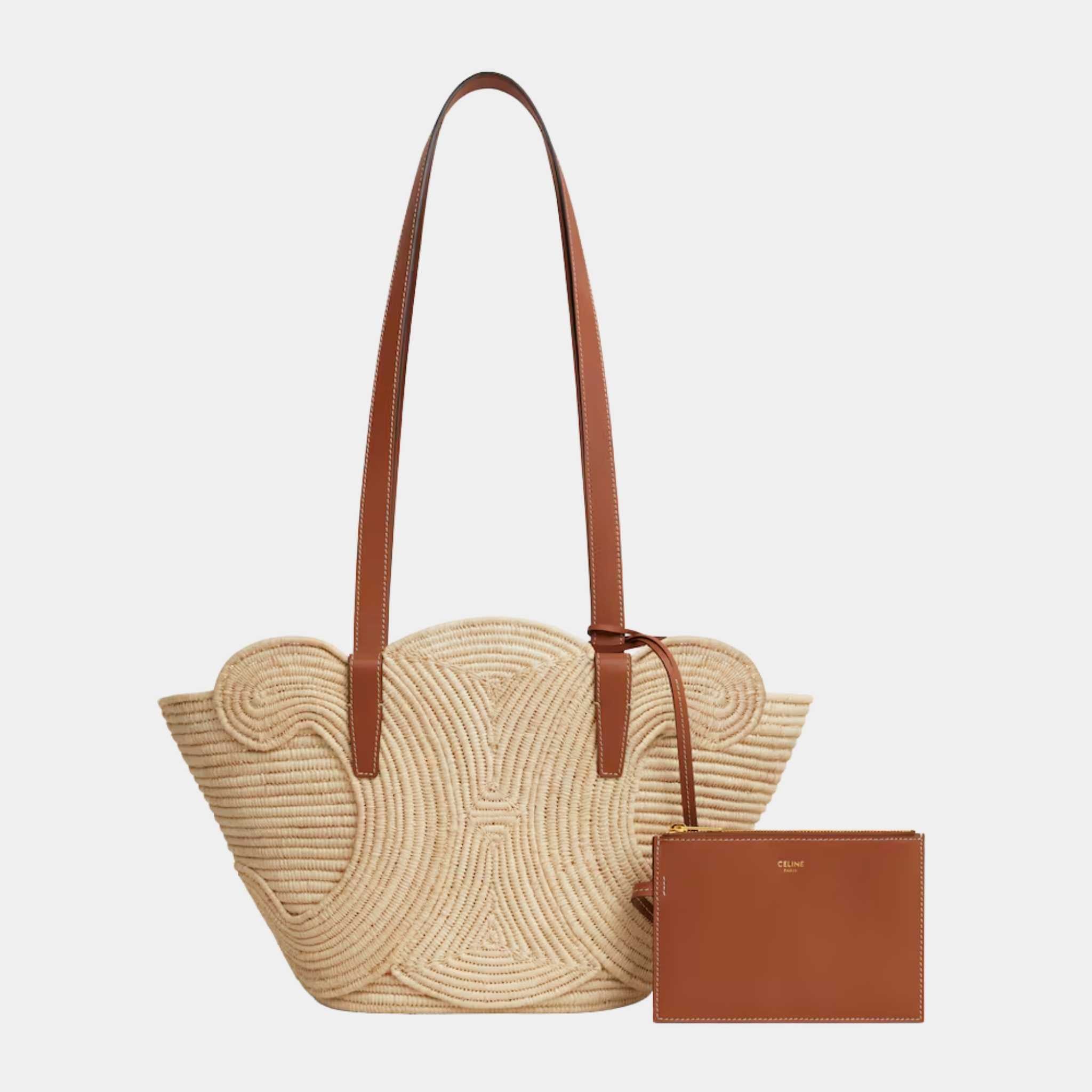 Celine Classic Pannier Small Braided Triomphe in Raffia & Calfskin