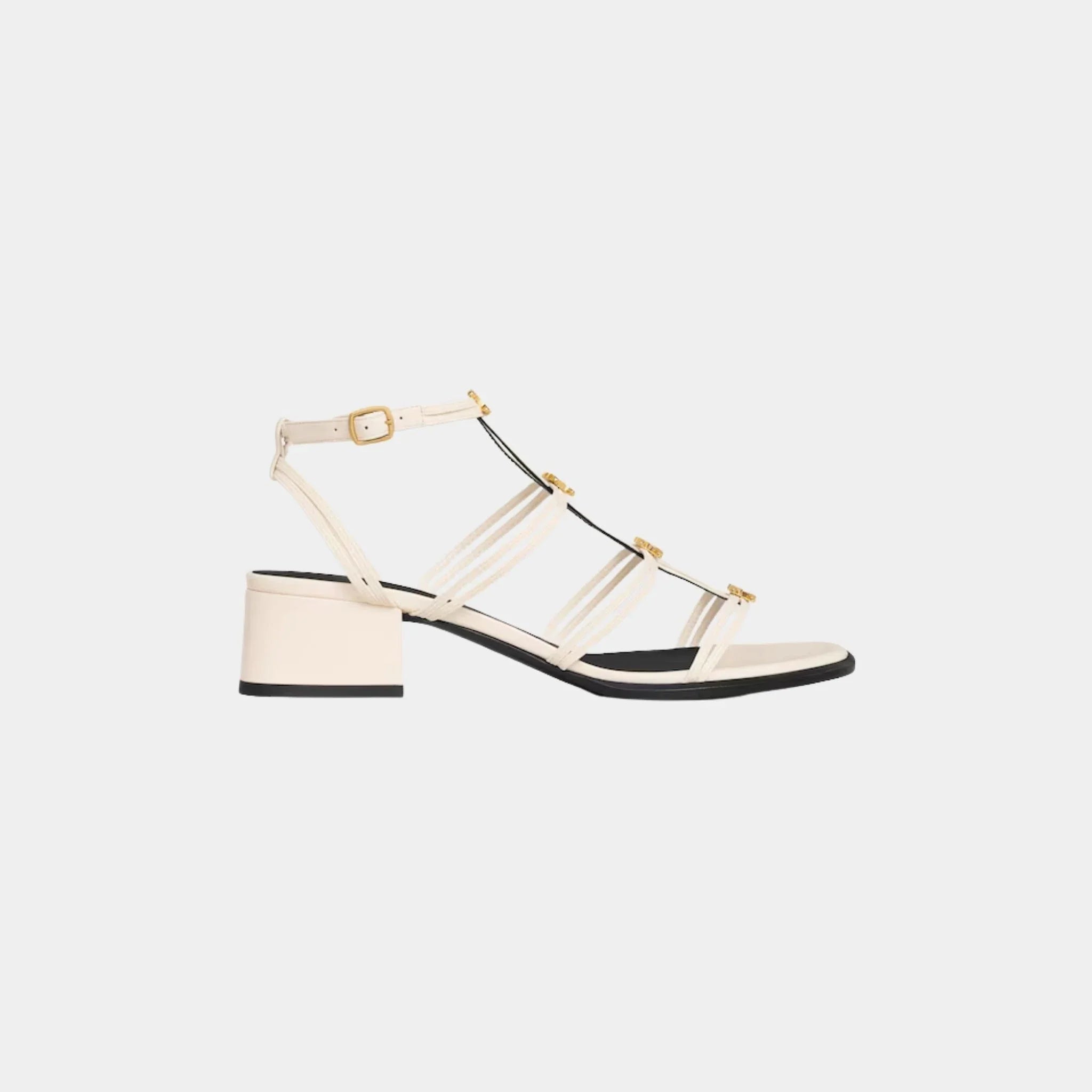 Celine Clemence Multi Triomphe Sandal in Lambskin, White, Side