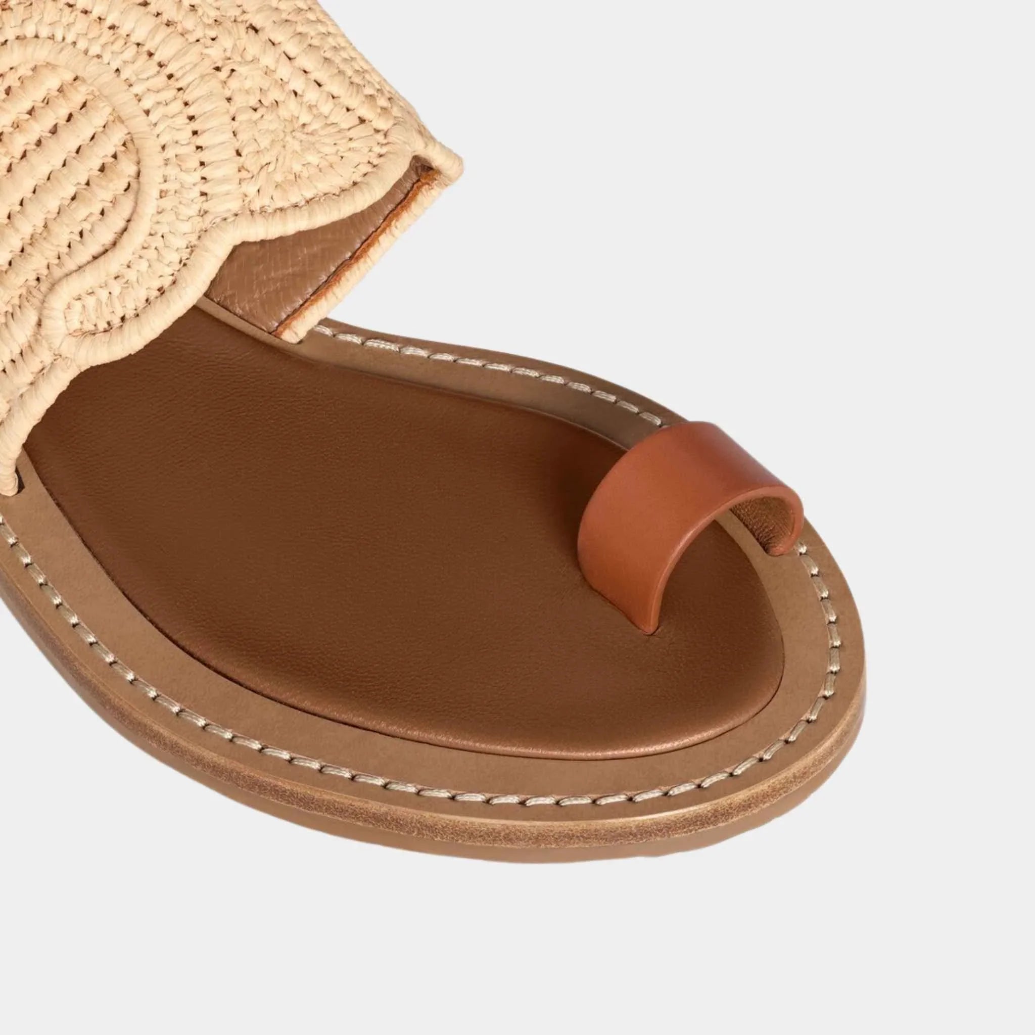 Celine Lympia Sandal in Raffia and Calfskin