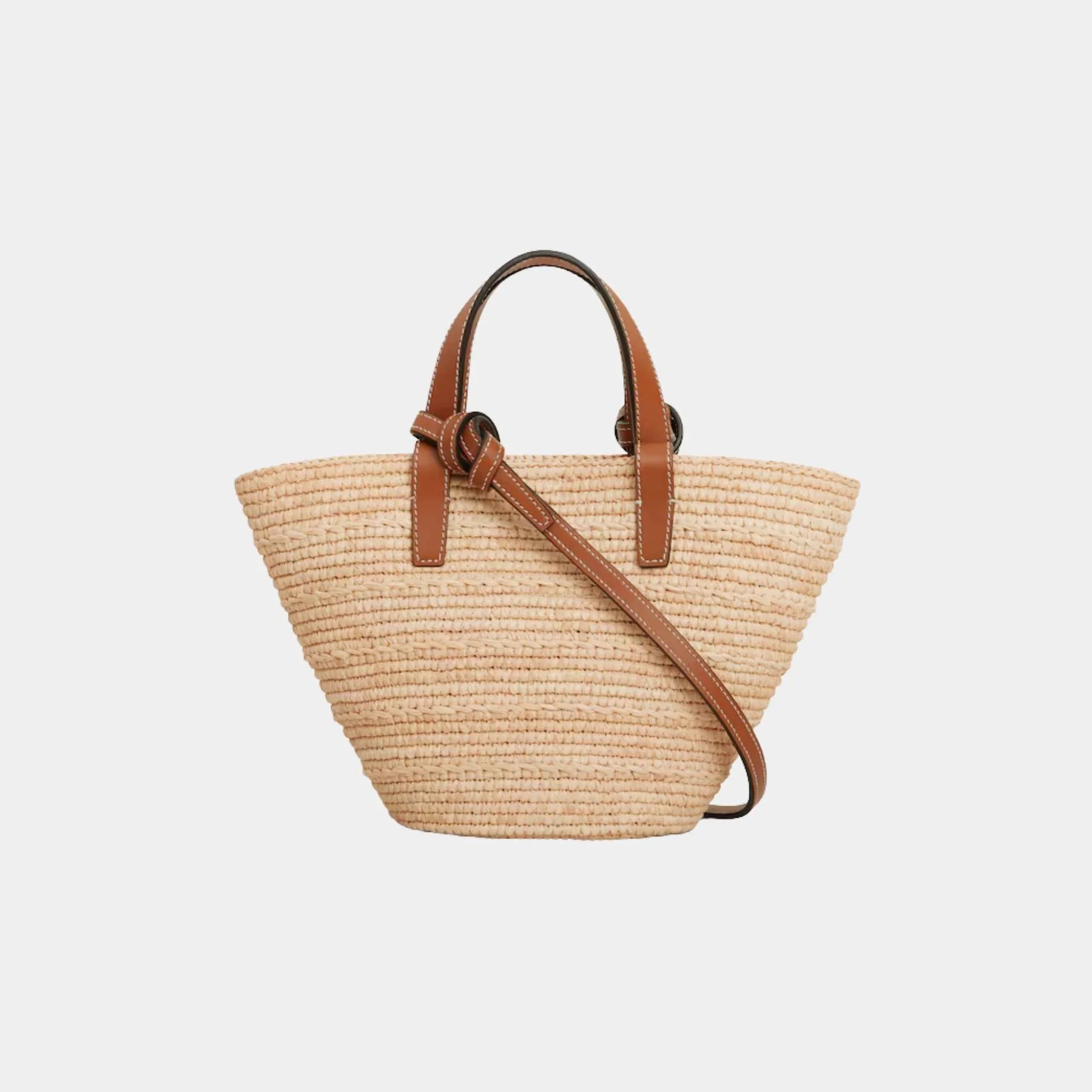 Nano Supple Celine Classic Panier in Raffia and Calfskin