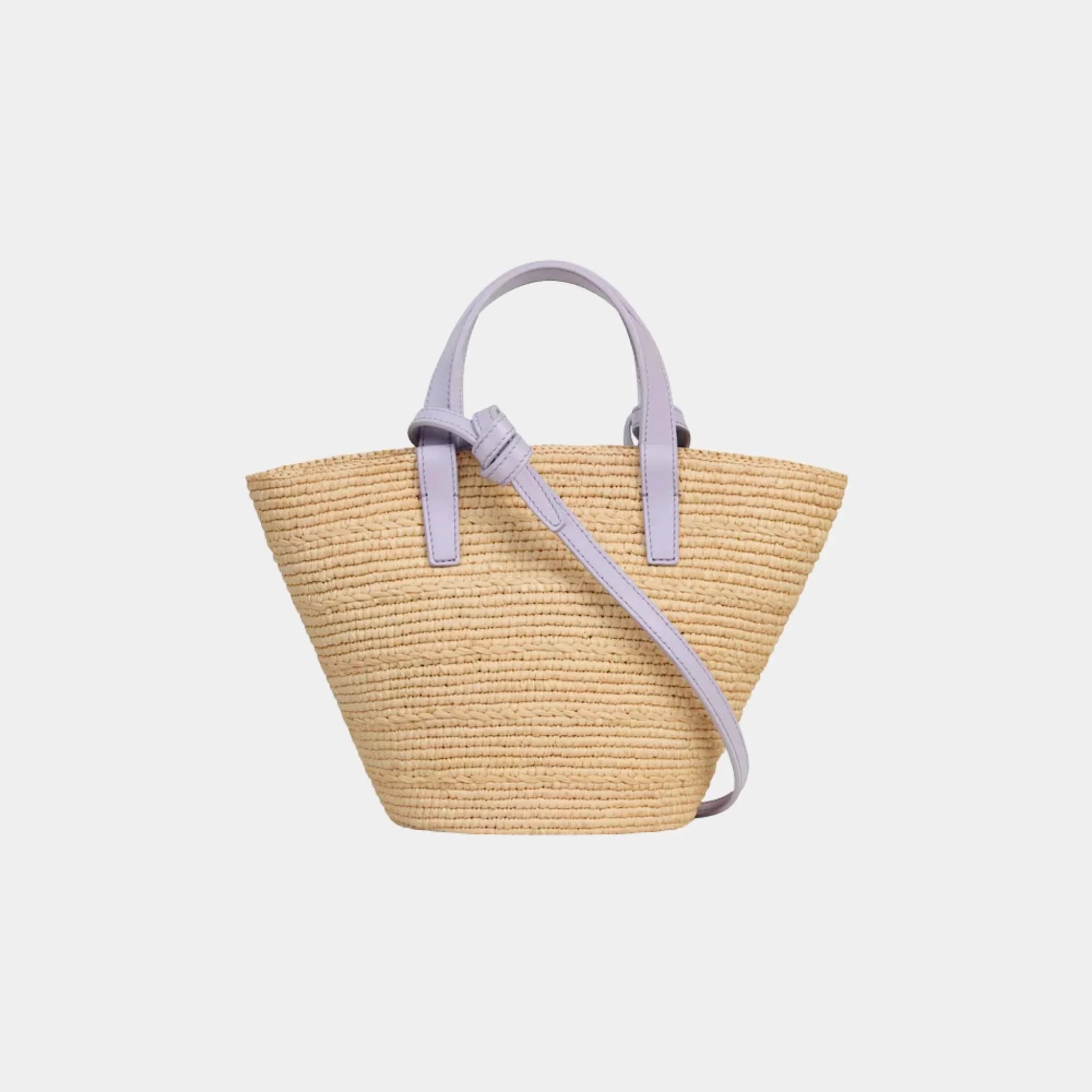 Nano Supple Celine Classic Panier in Raffia and Calfskin