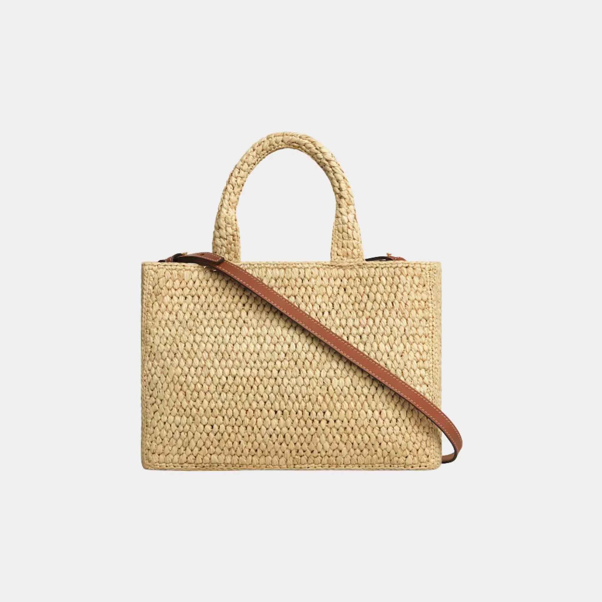 Small Cabas Thais in Raffia and Calfskin