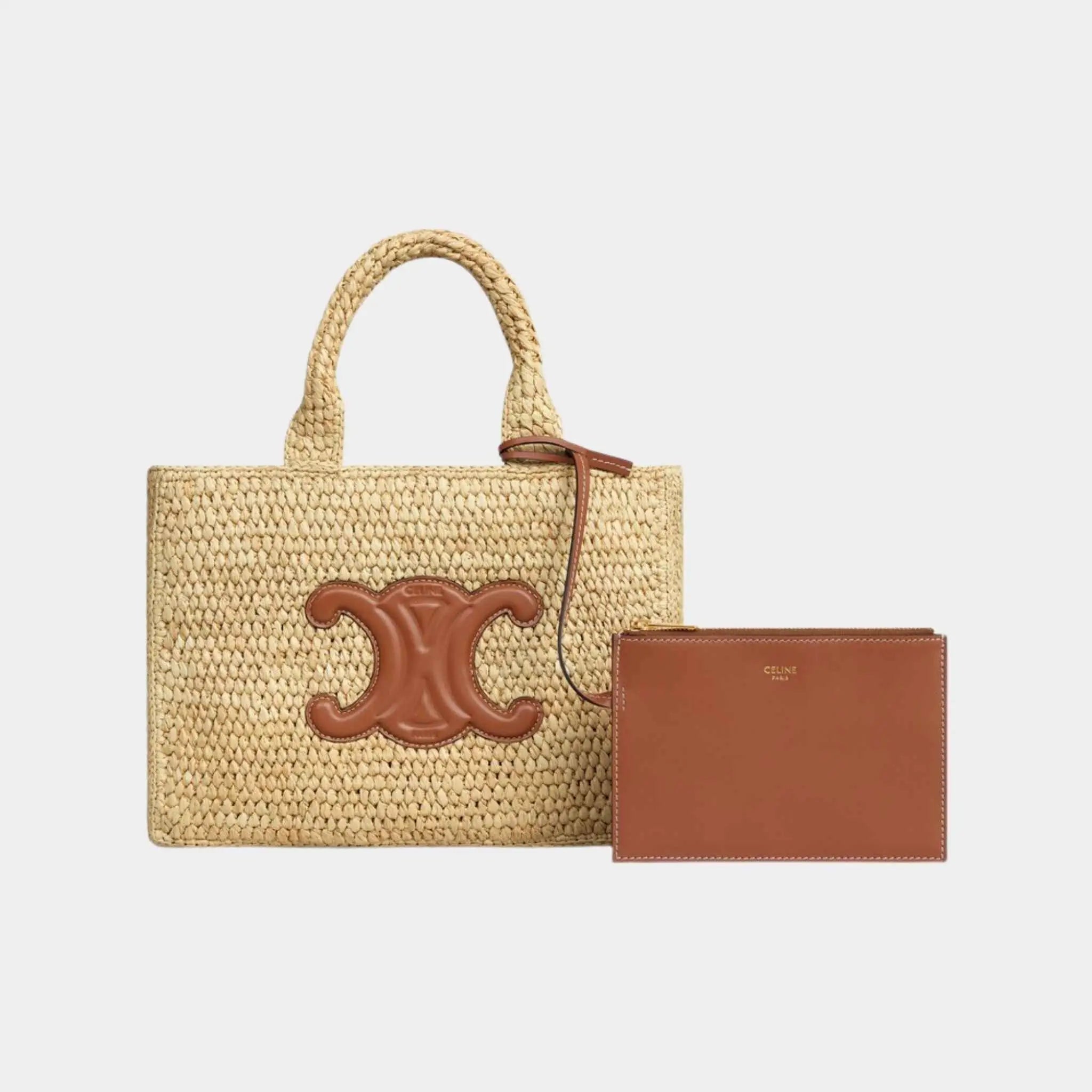 Small Cabas Thais in Raffia and Calfskin