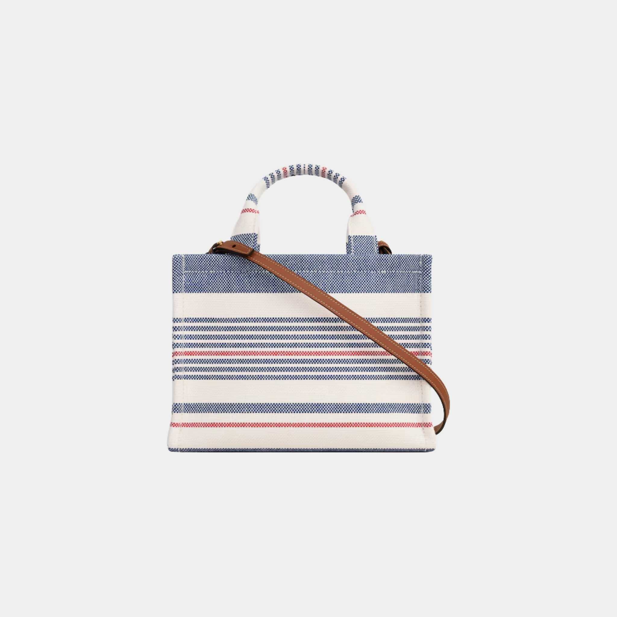 Small Cabas Thais In Striped Textile And Calfskin