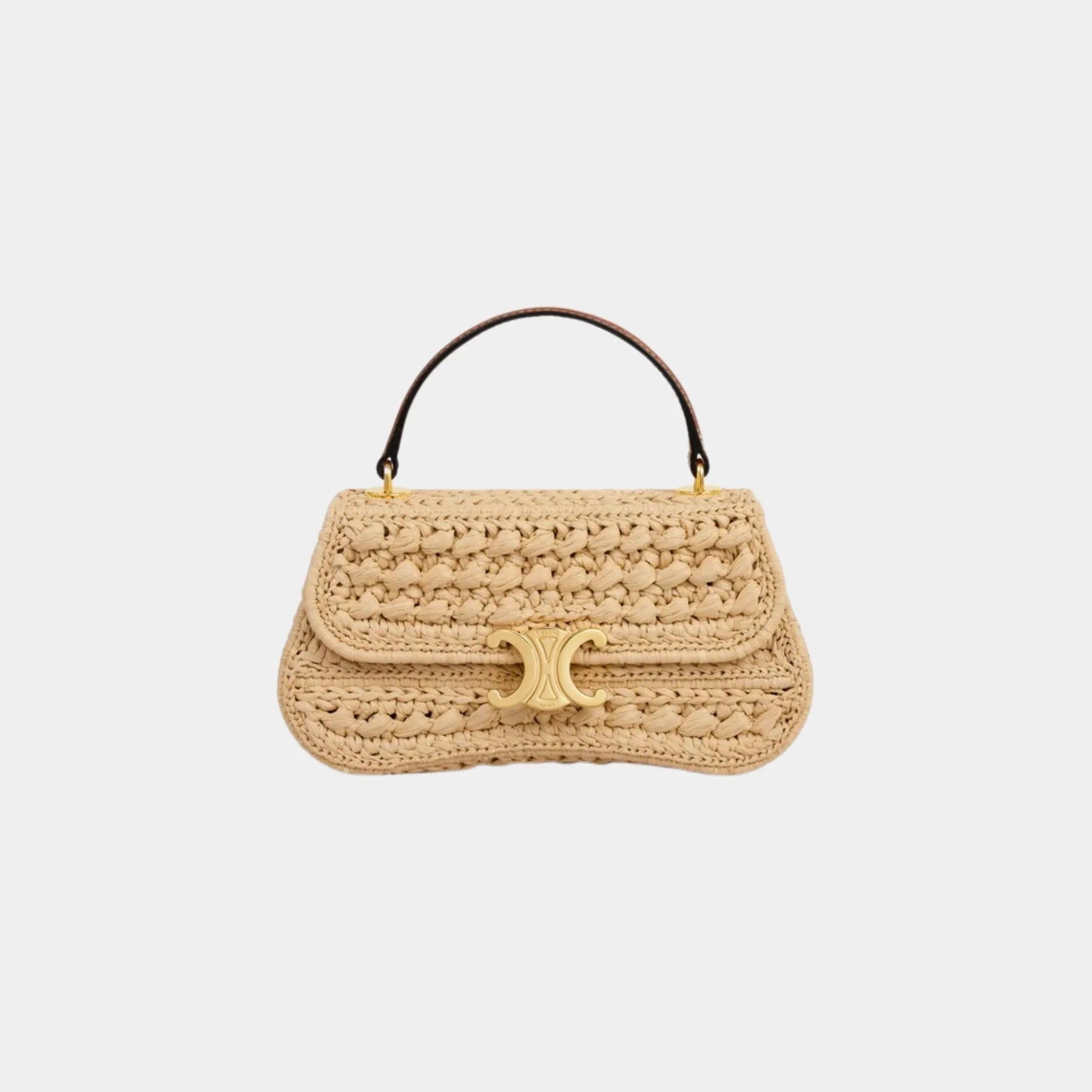 Celine Teen Celine Lola in Raffia Effect Textile, Naturel, Tan, Front