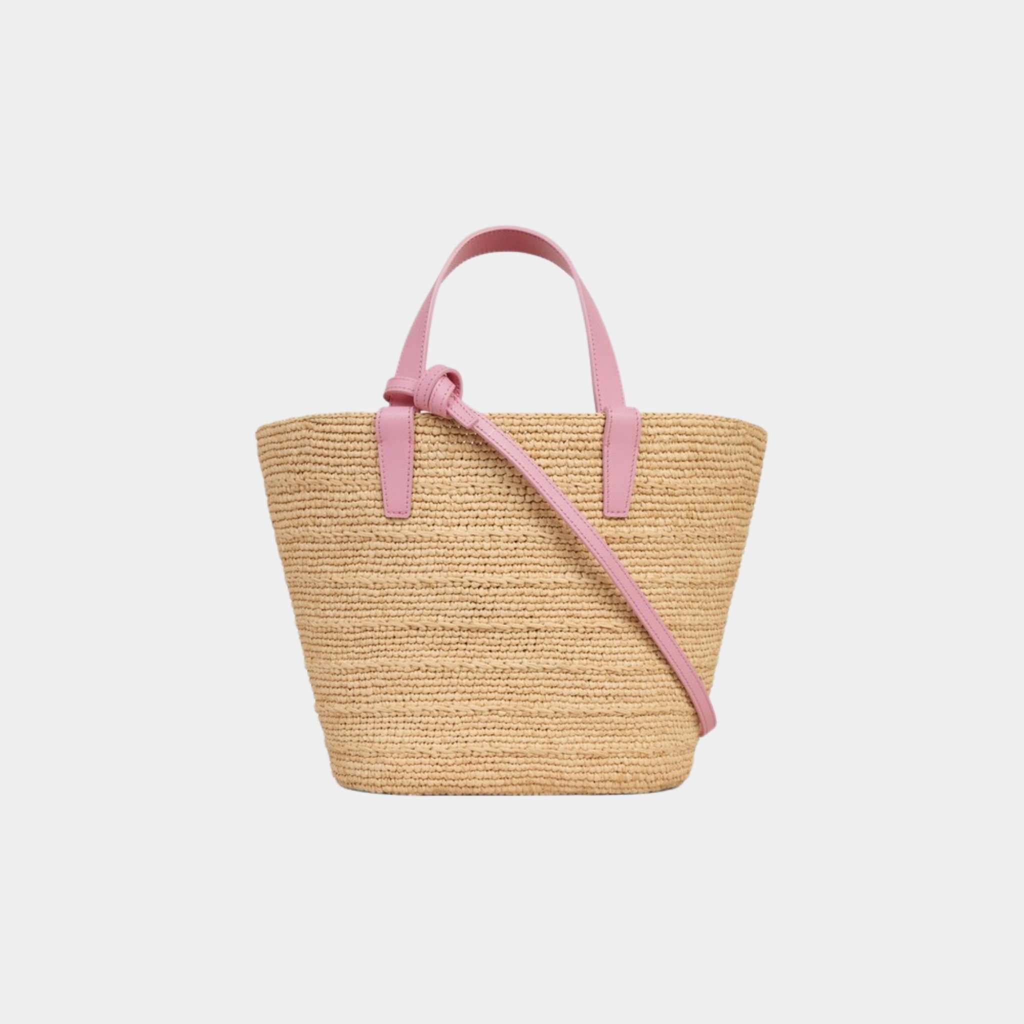 Teen Supple Celine Classic Panier In Raffia And Calfskin Bag