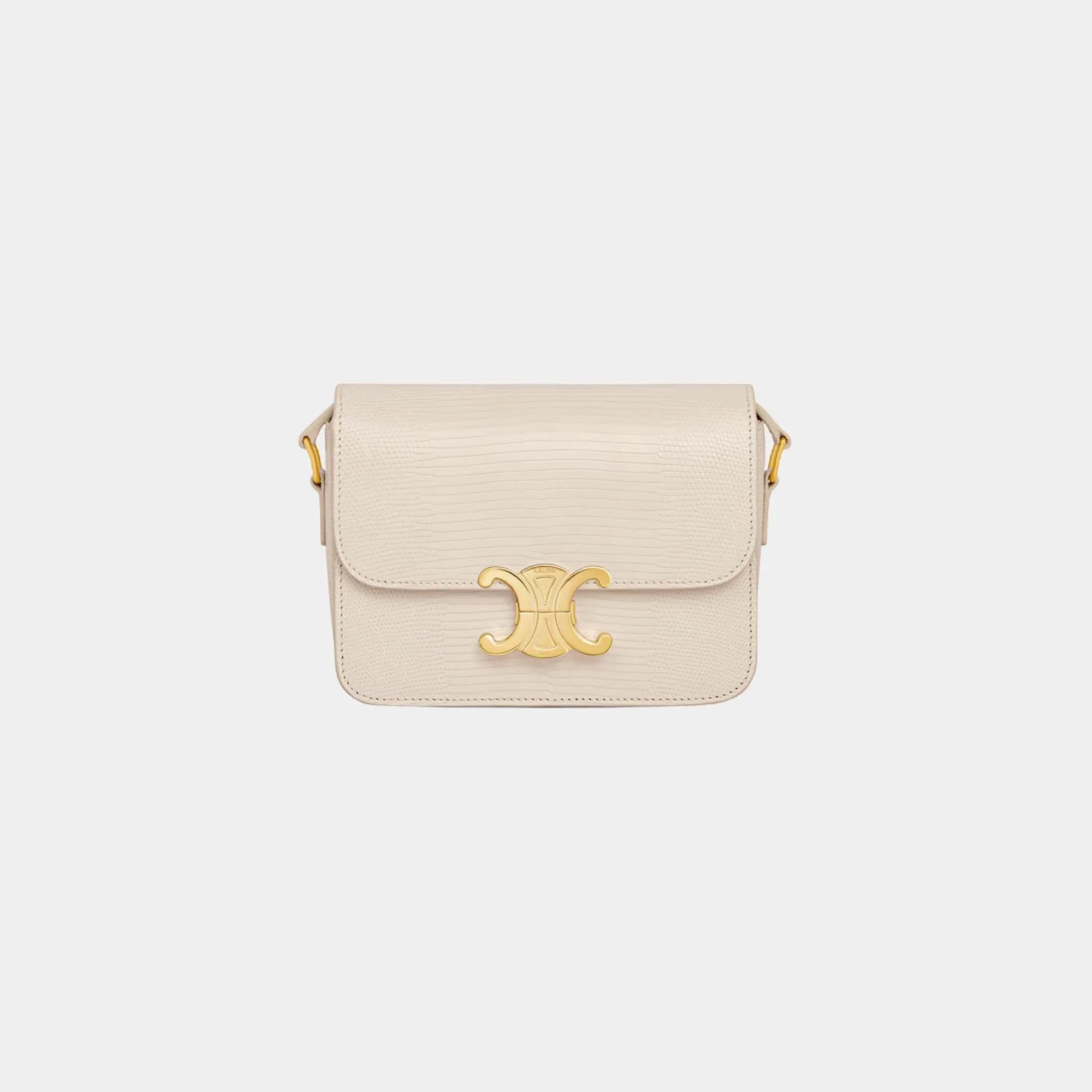 Celine Teen Triomphe Bag In Lizard, Pale Beige