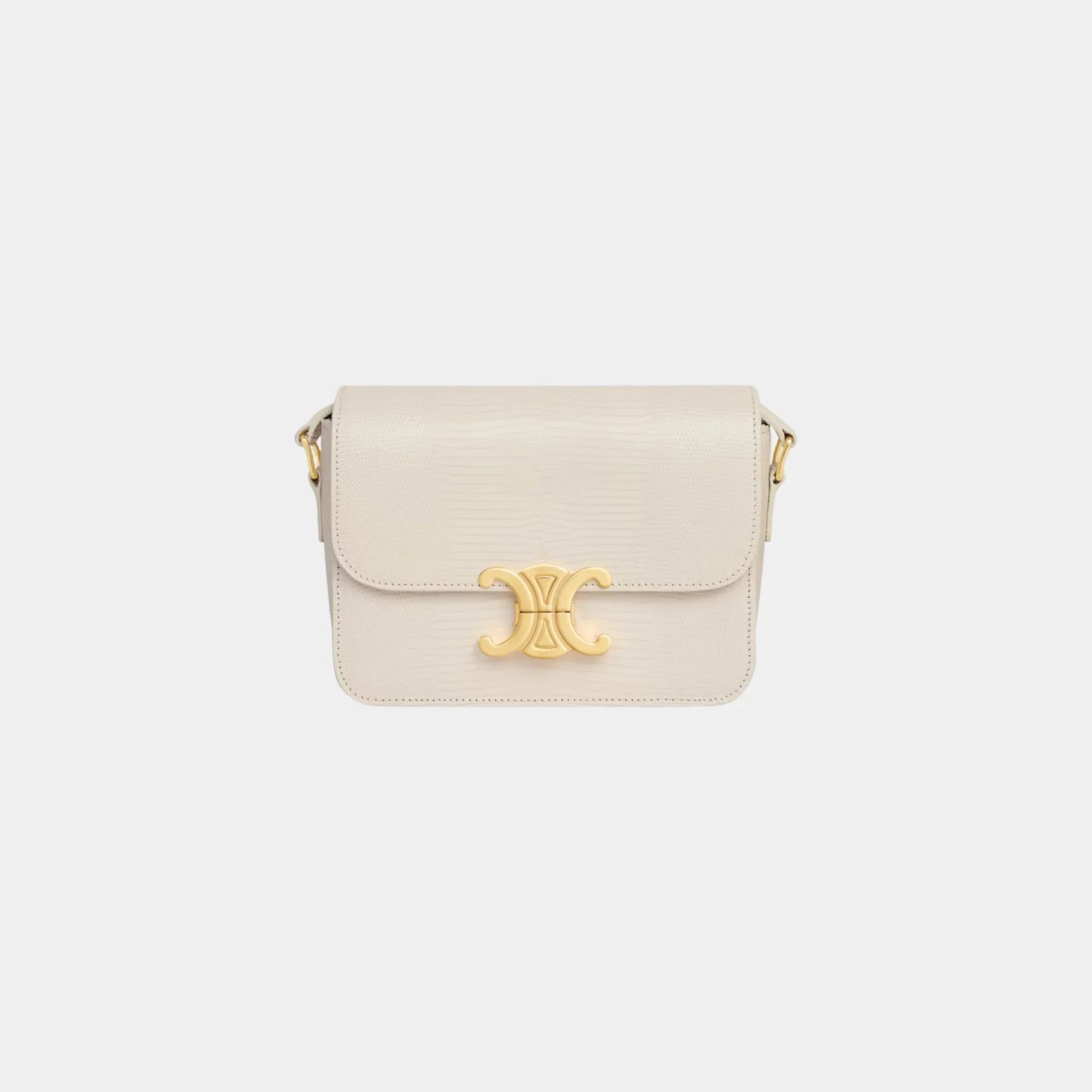 Celine Teen Triomphe Bag In Lizard, Rice