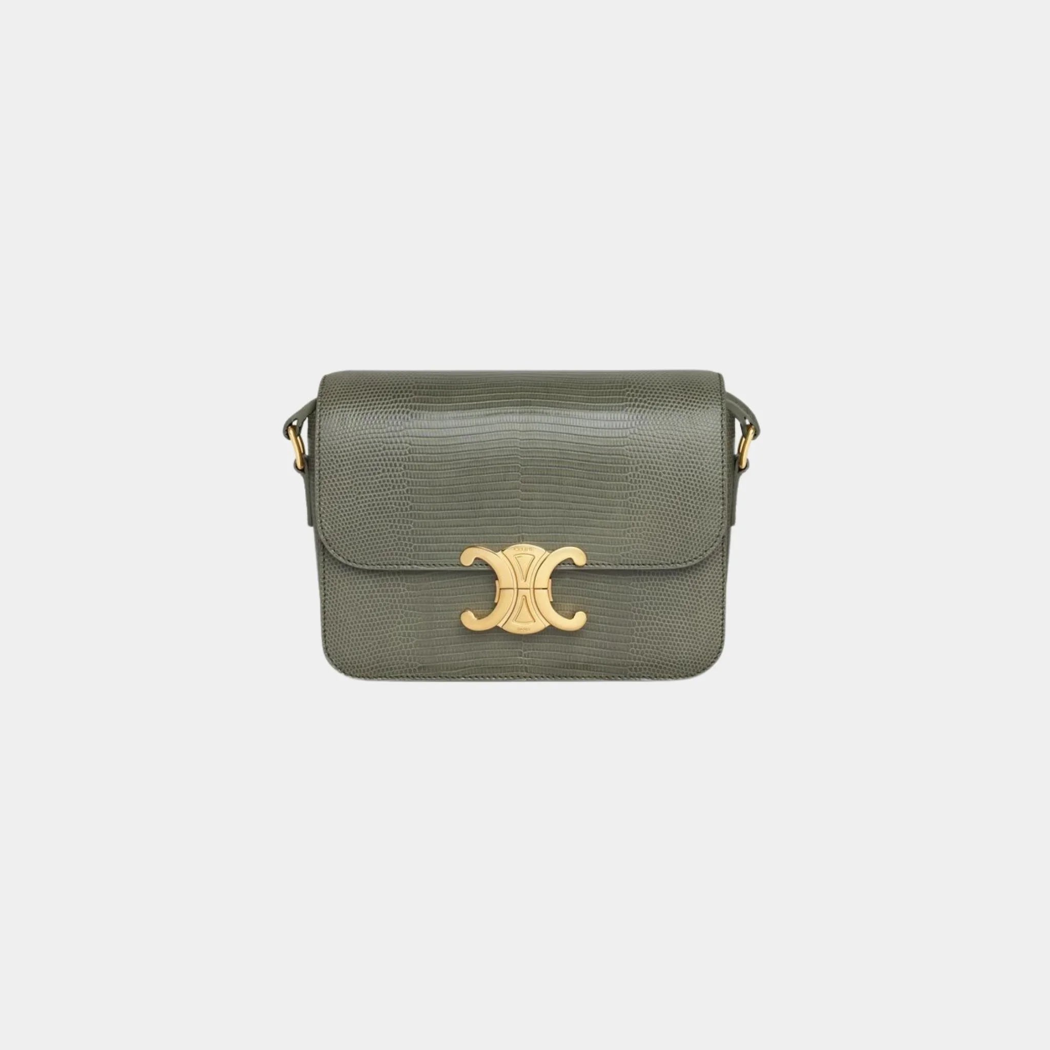 Celine Teen Triomphe Bag In Lizard, Vert Automne