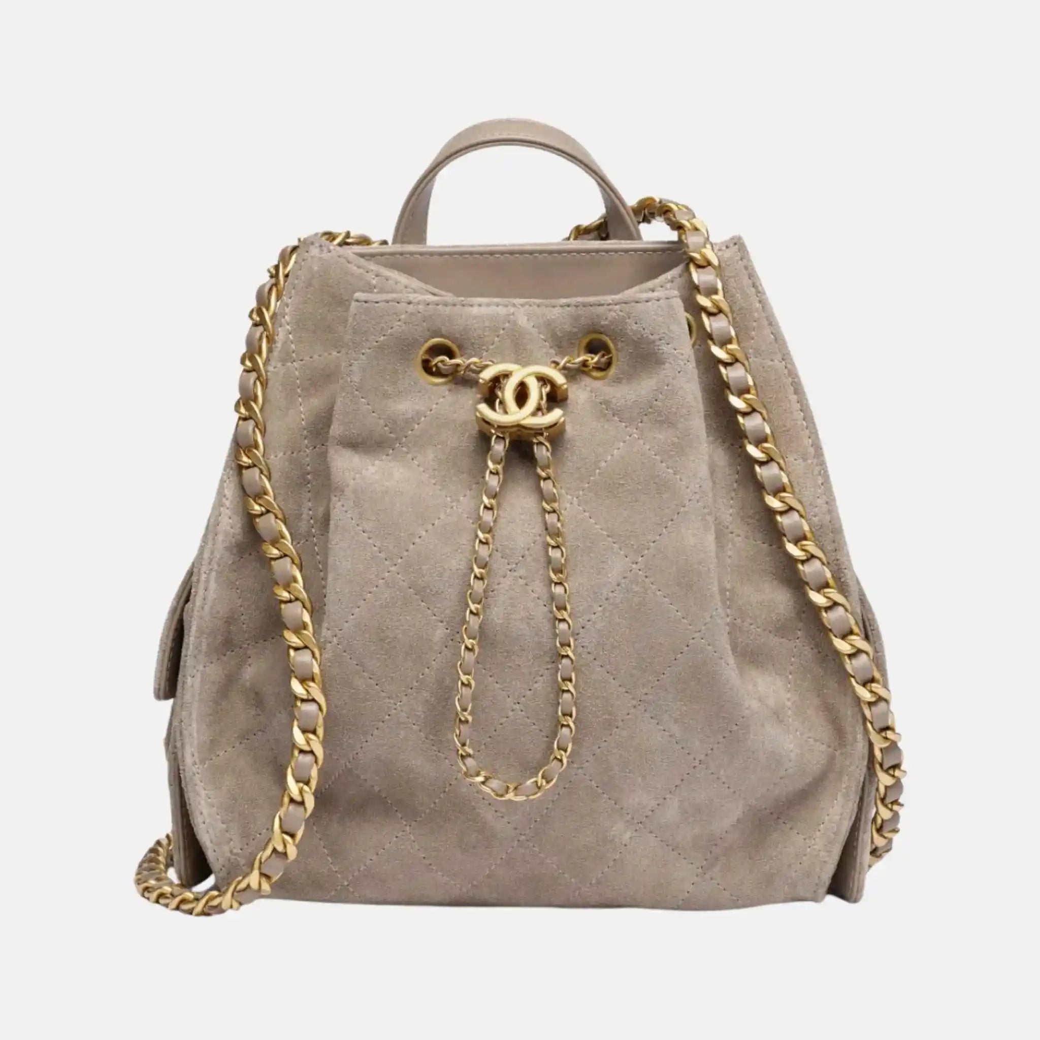 Chanel 25 Medium Backpack Suede Calfskin Dark Grey Fall Winter Collection, Front