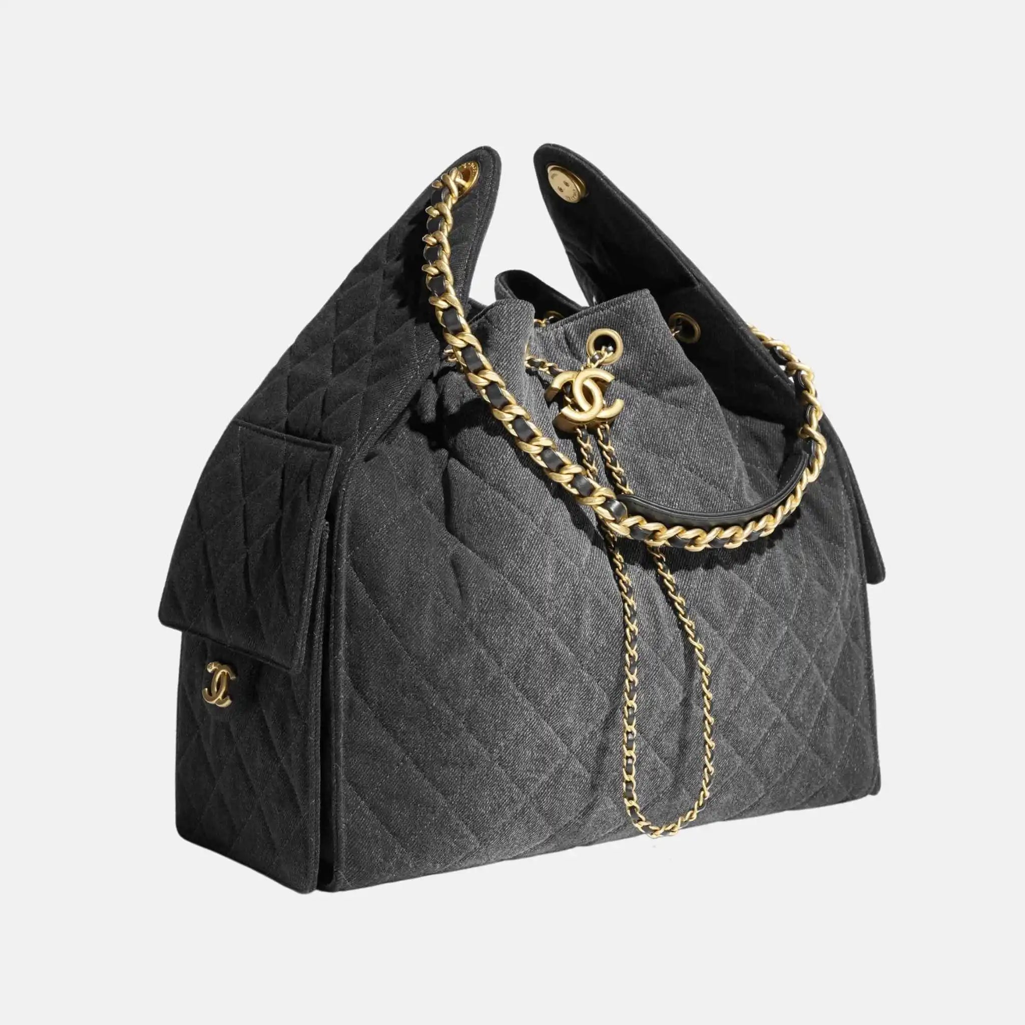 25 Medium Handbag Washed Denim And Gold Tone Metal