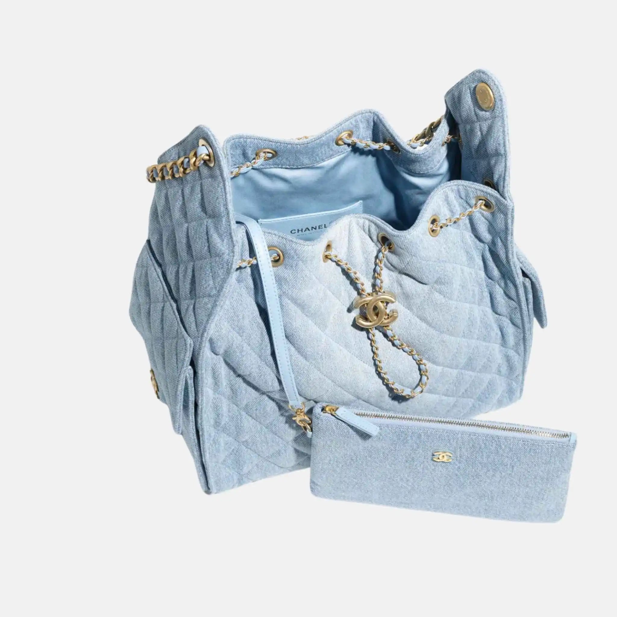 25 Medium Handbag Washed Denim And Gold Tone Metal