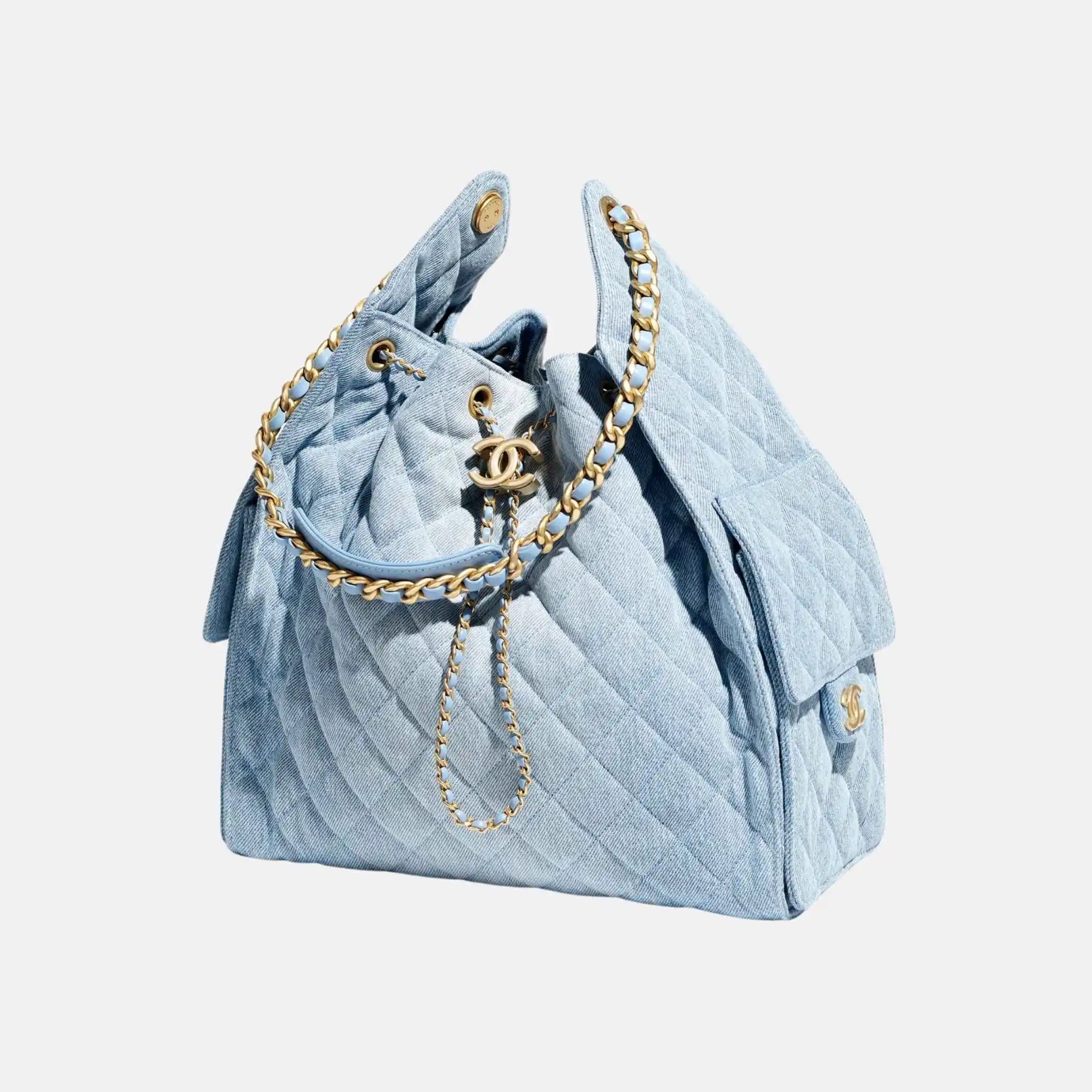 25 Medium Handbag Washed Denim And Gold Tone Metal