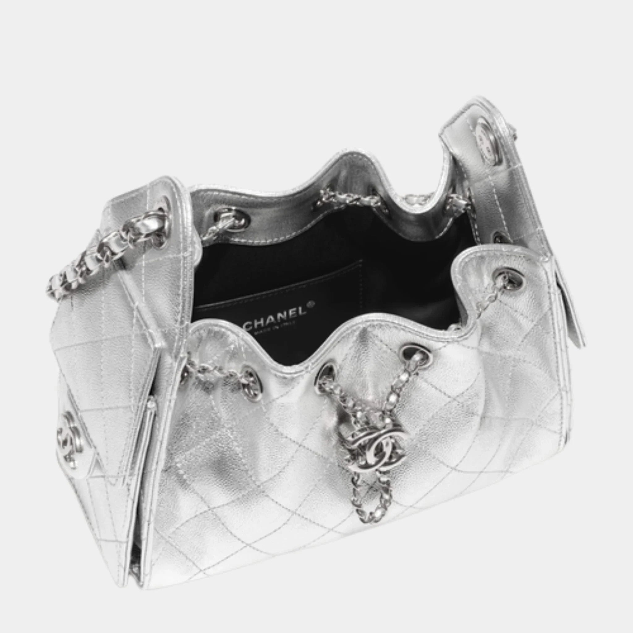 25 Mini Handbag Metallic Grained Calfskin & Gold Metal