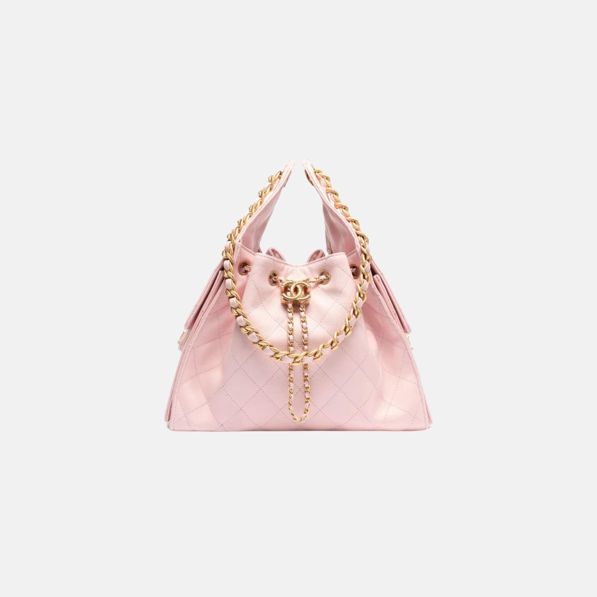 Chanel 25 Small Handbag Grained Calfskin And Gold-Tone Metal, Light Pink, Front