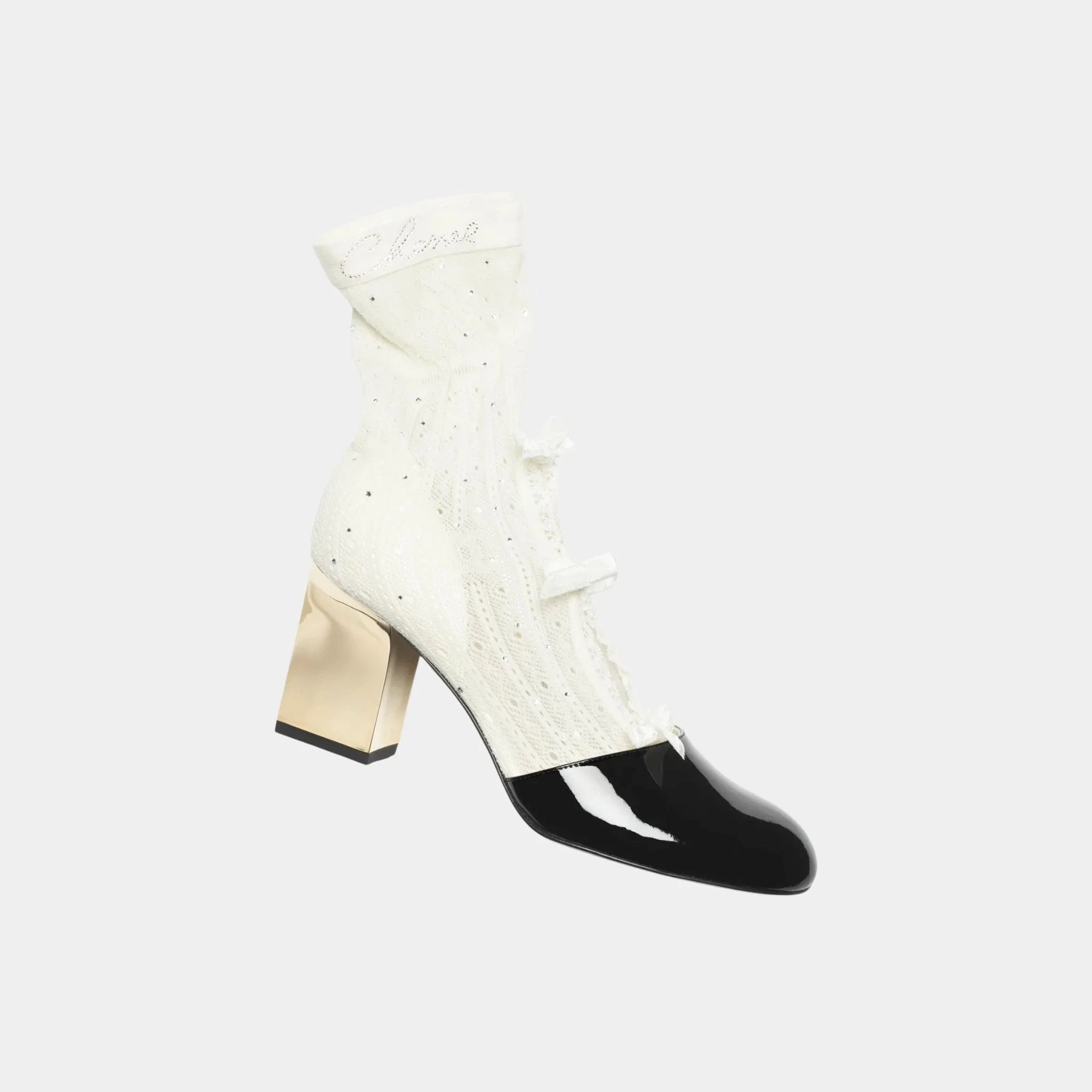 Chanel Ankle Boot Mixed Fibers and Patent Calfskin, Black, White, Side