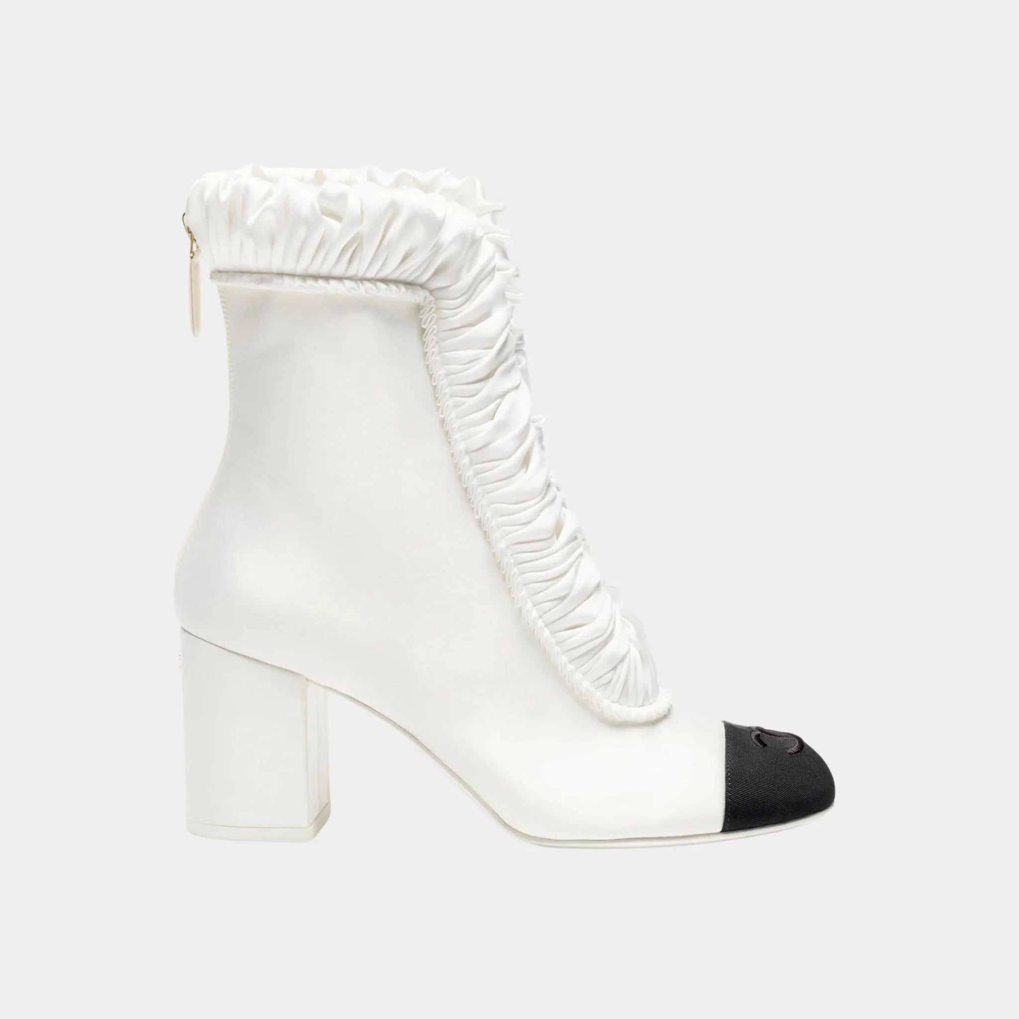 Chanel Ankle boots Silk Satin & Grosgrain, White, Side