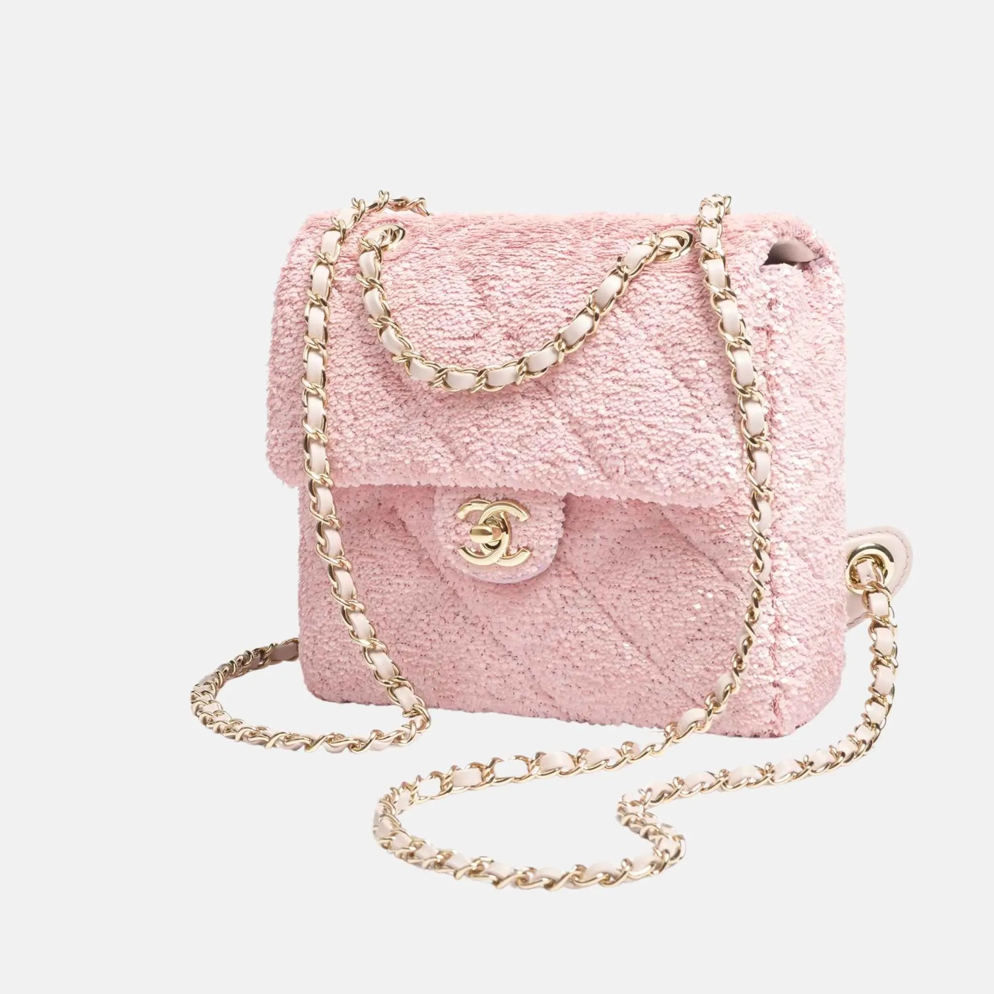 Backpack in Quilted Sequins and Gold Metal