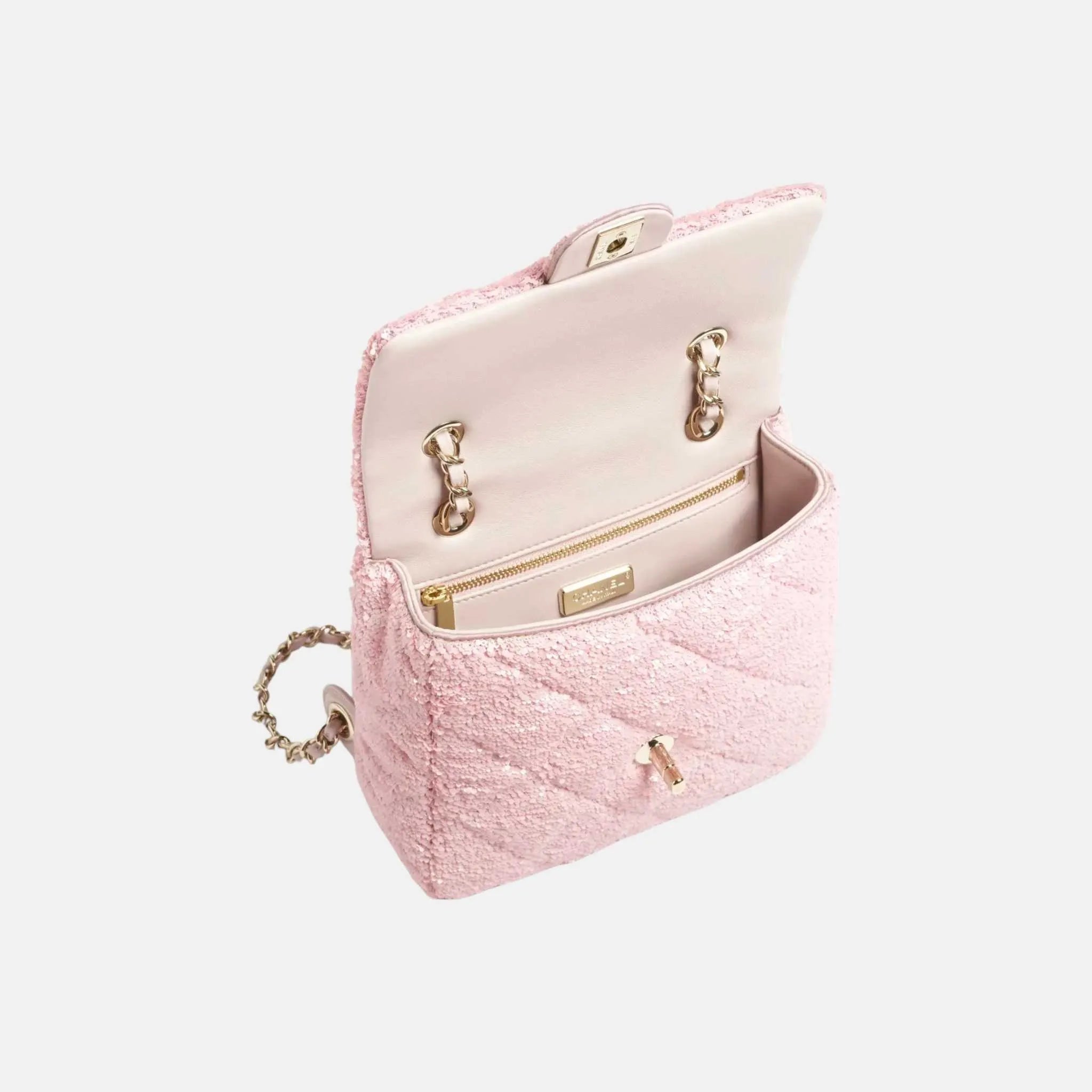 Backpack in Quilted Sequins and Gold Metal