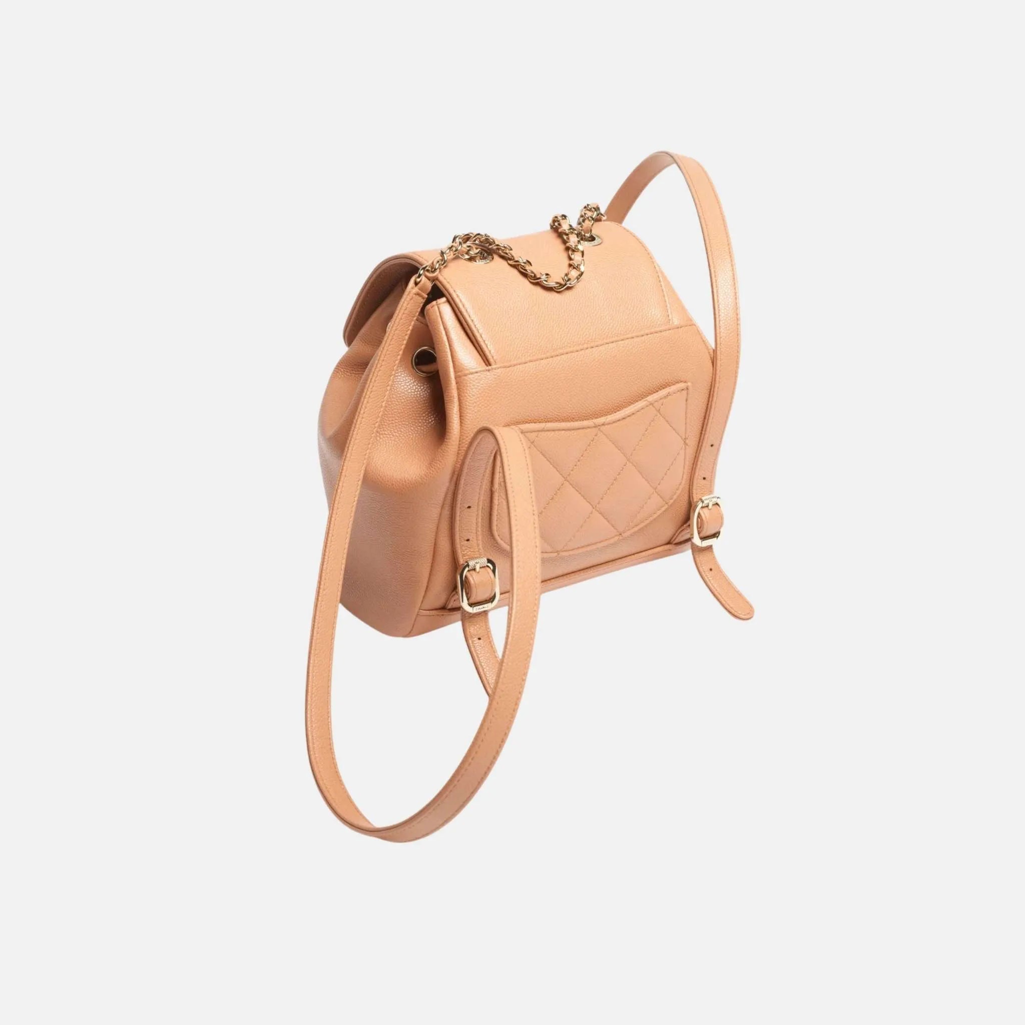 Backpack in Shiny Grained Calfskin and Gold Metal