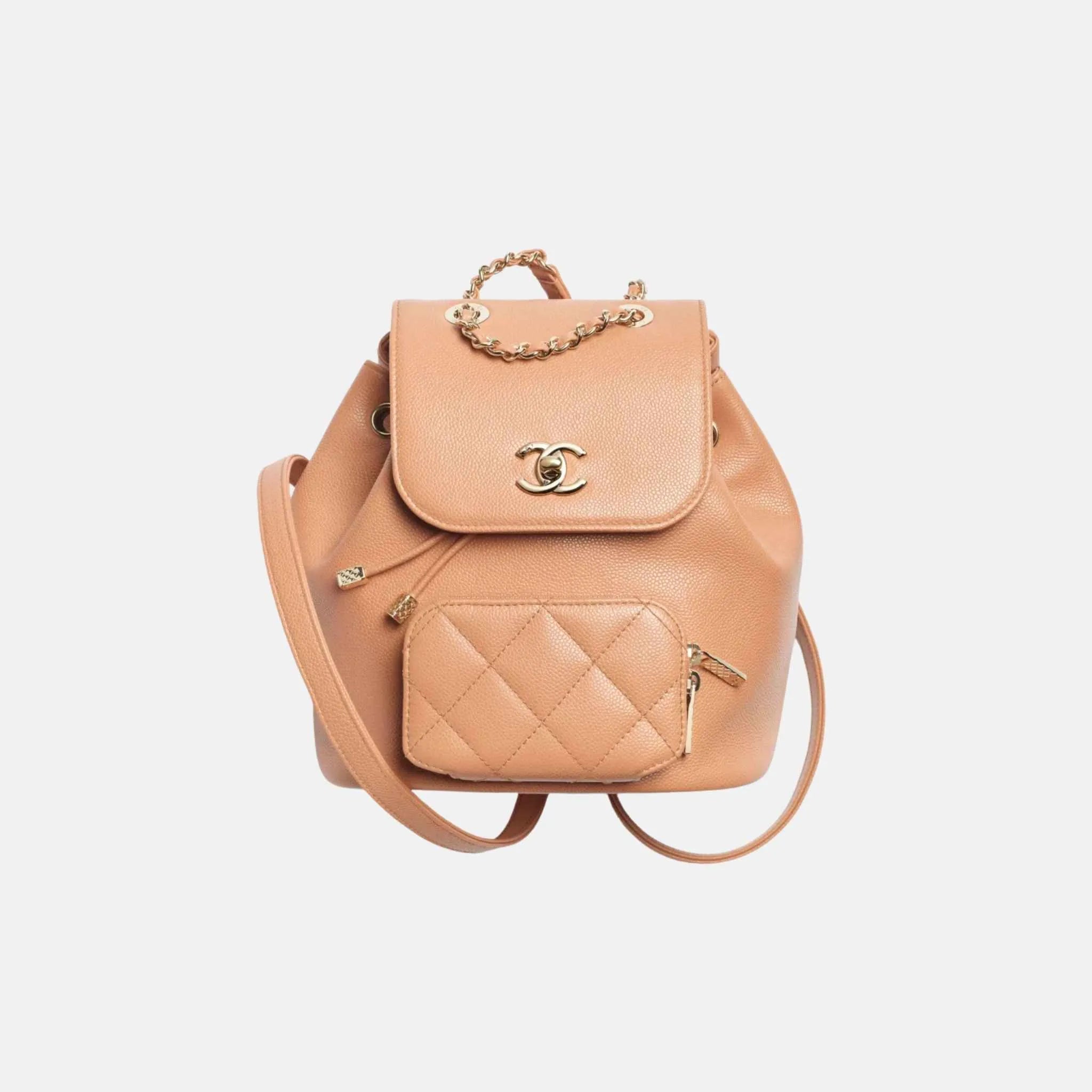 Backpack in Shiny Grained Calfskin and Gold Metal