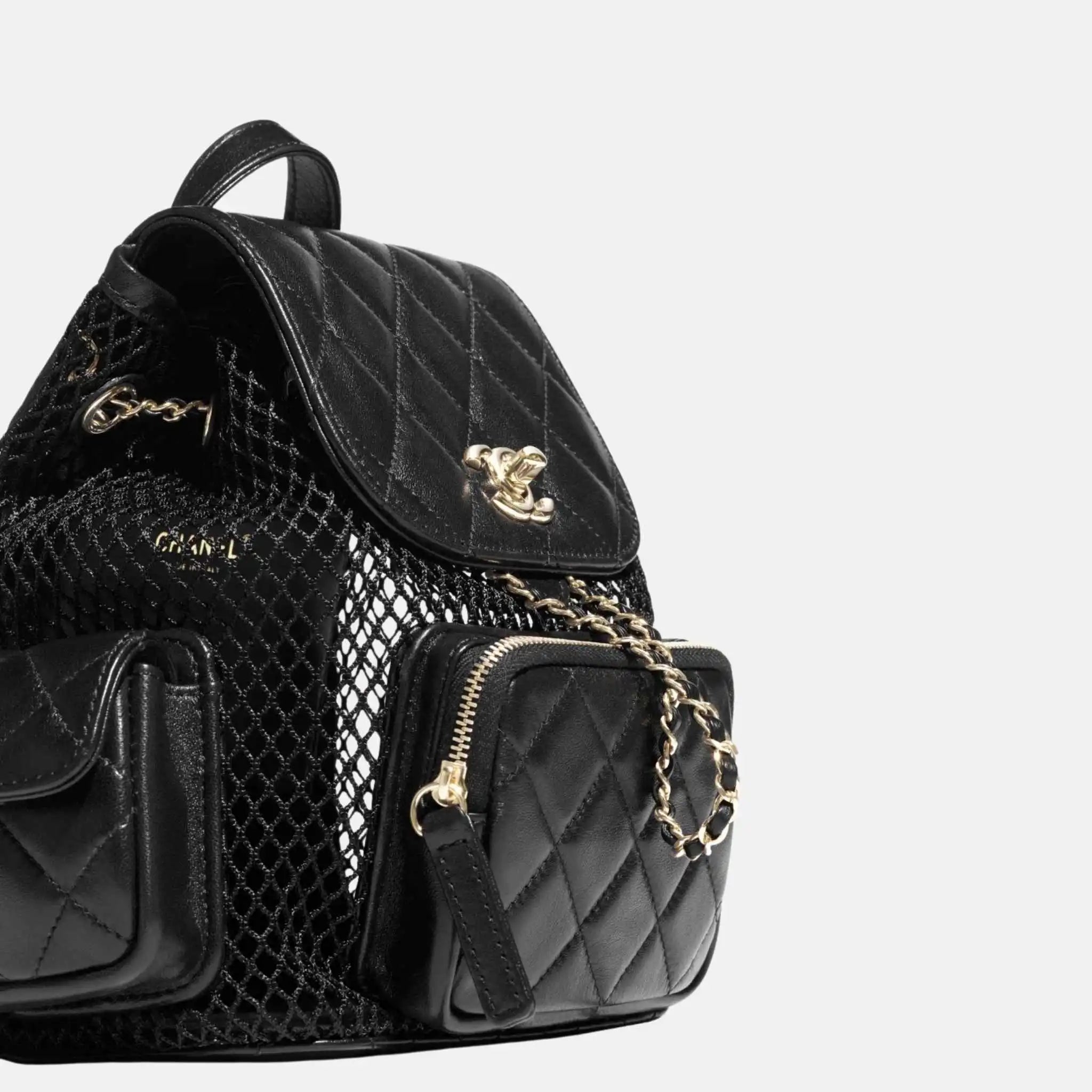 Backpack In Mesh Shiny Lambskin & Gold Tone Metal