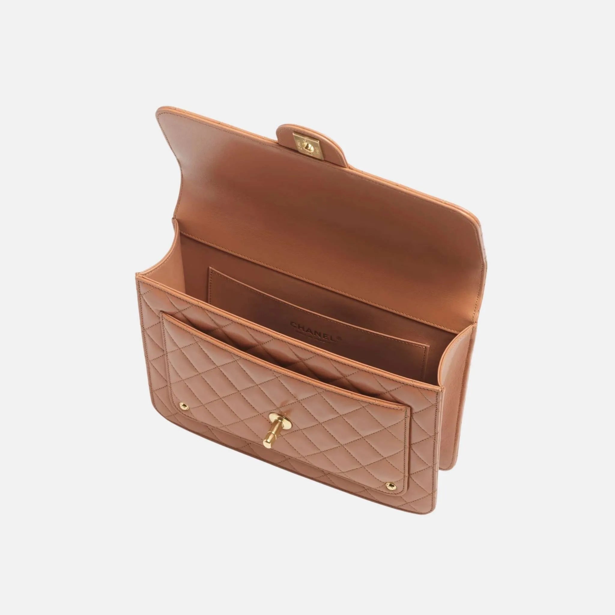 Backpack Top Handle in Shiny Lambskin and Gold Metal