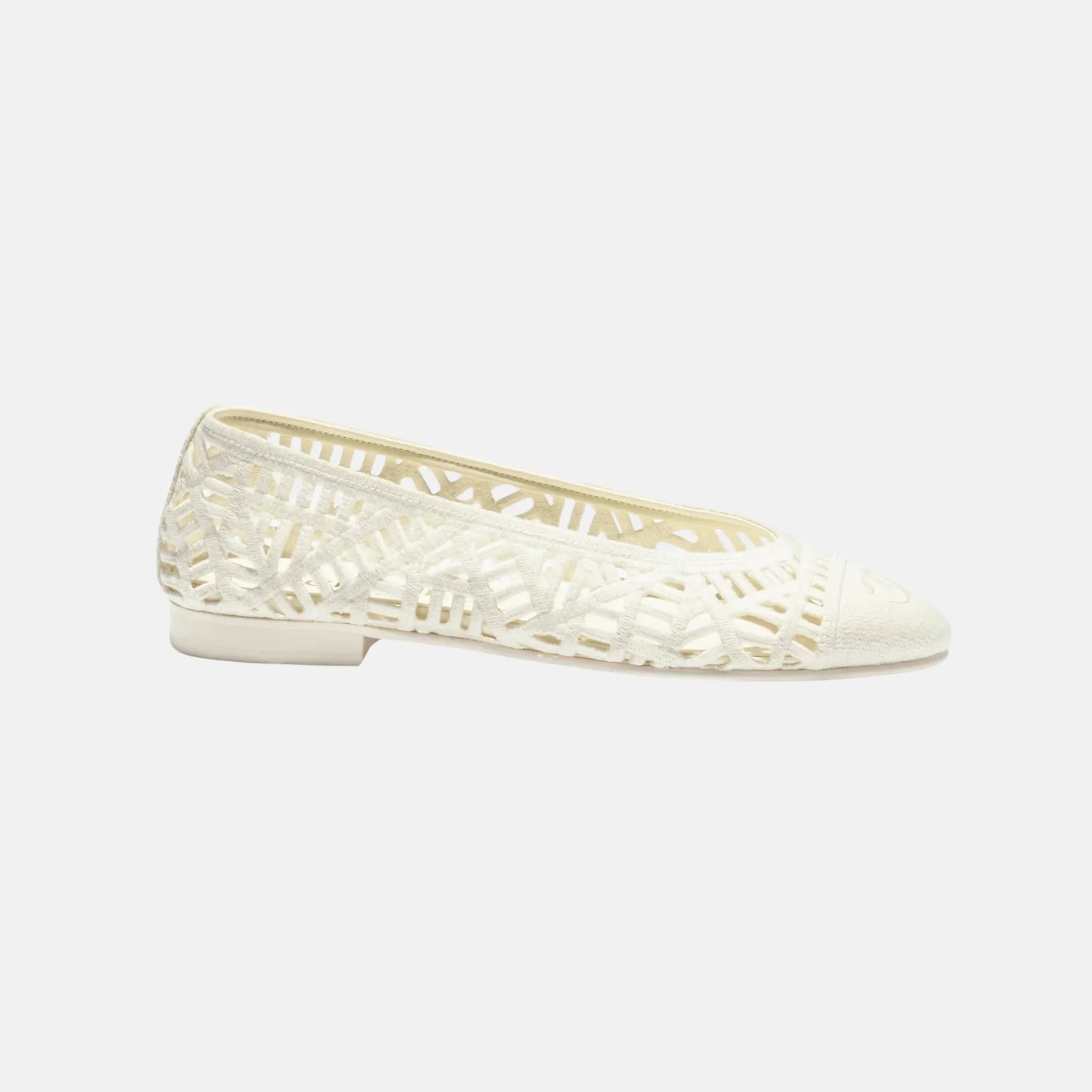 Chanel Ballet Flats in Embroidered Cotton, Ivory, Side