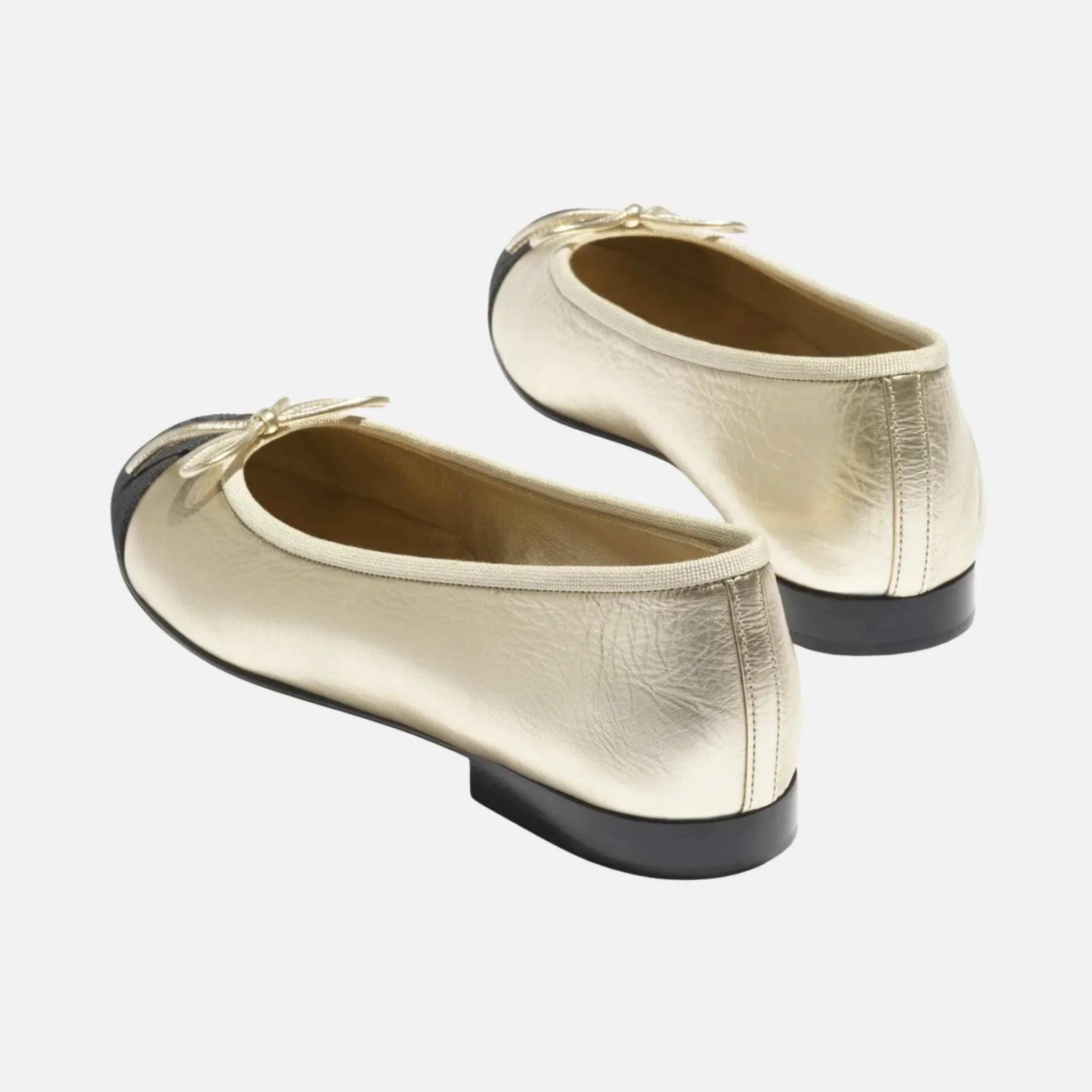 Ballet Flats in Laminated Lambskin and Grosgrain