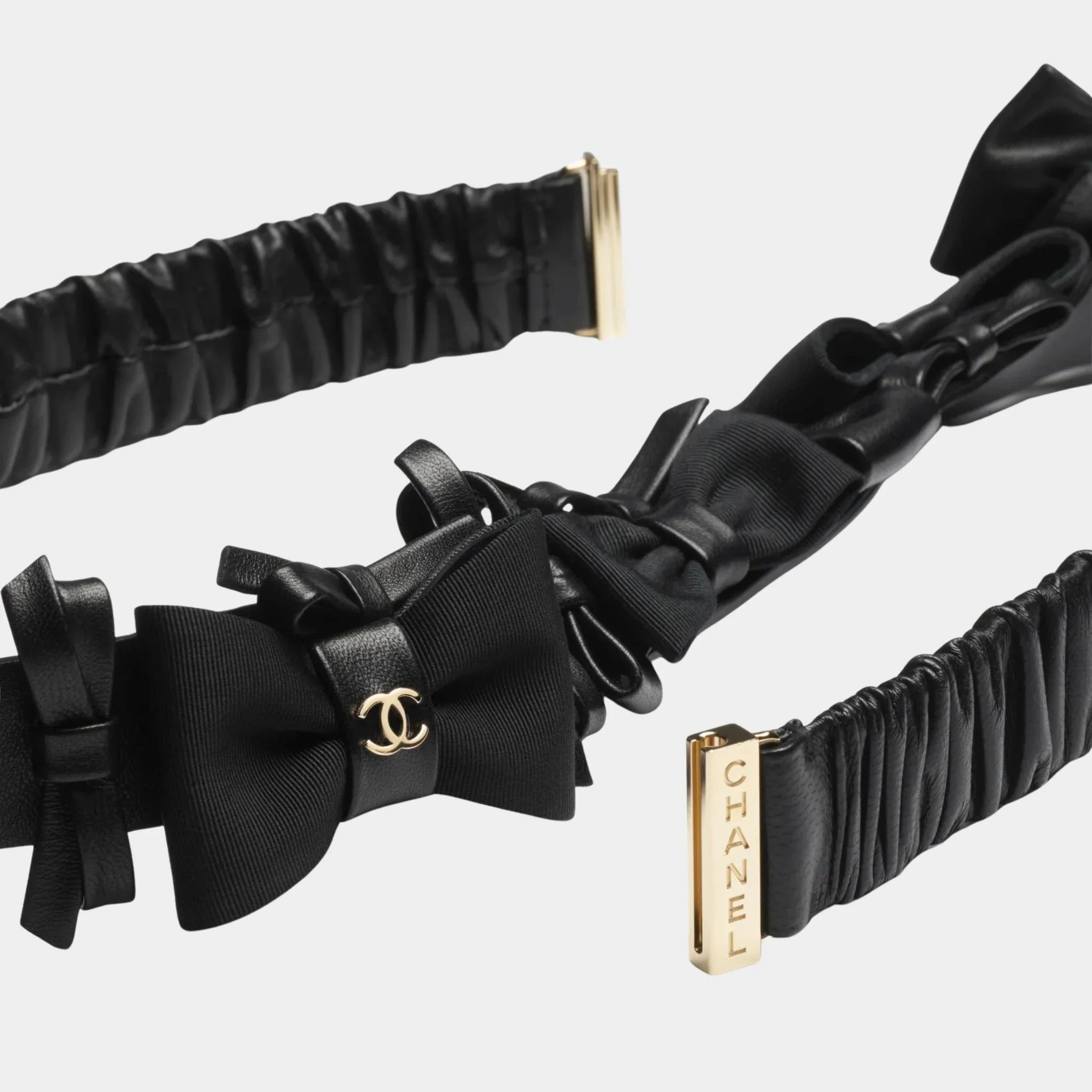 Belt Lambskin Mixed Fibers & Metal Black & Gold
