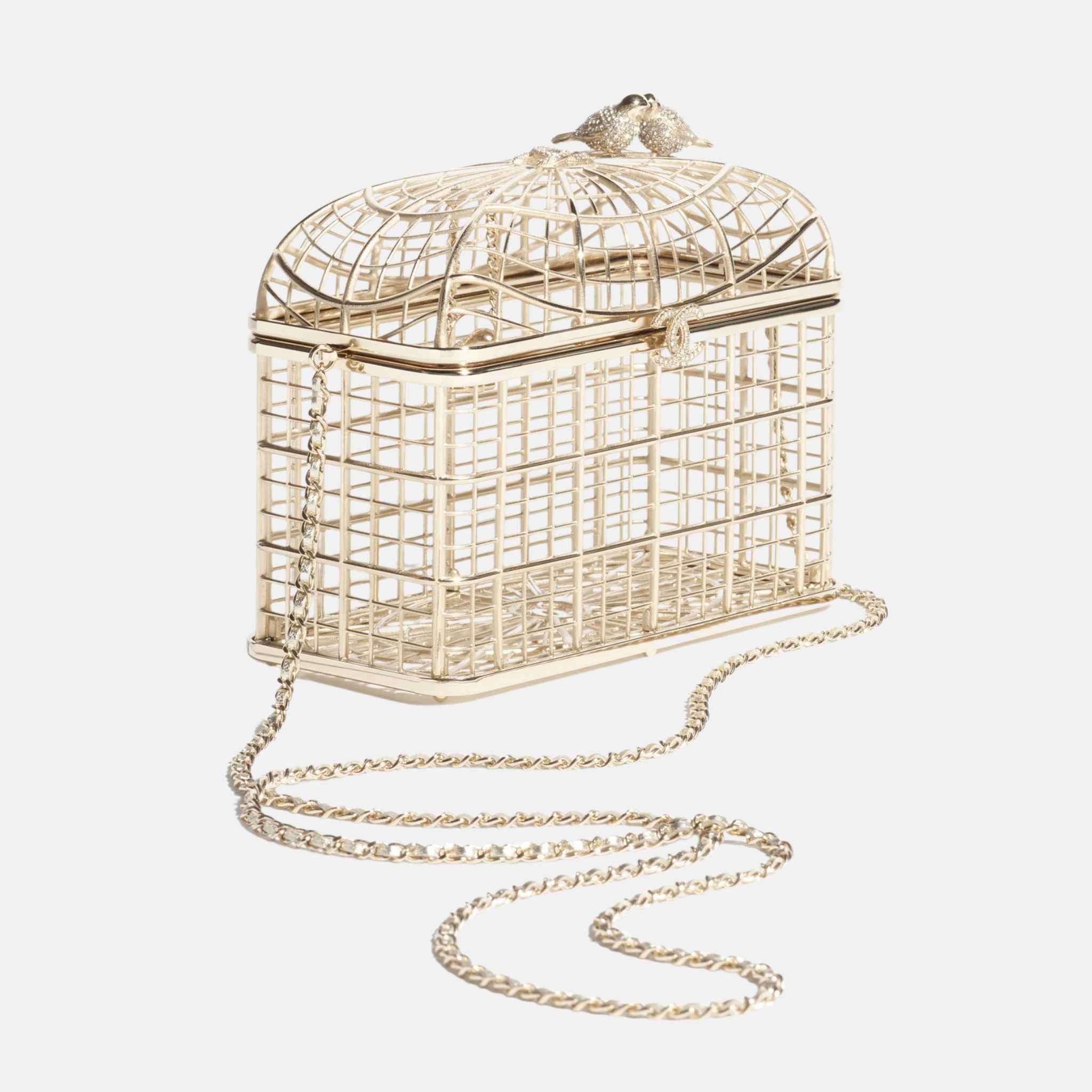 Chanel Birdcage Minaudiere In Gold Tone Metal & Strass Golden Crystal, Side