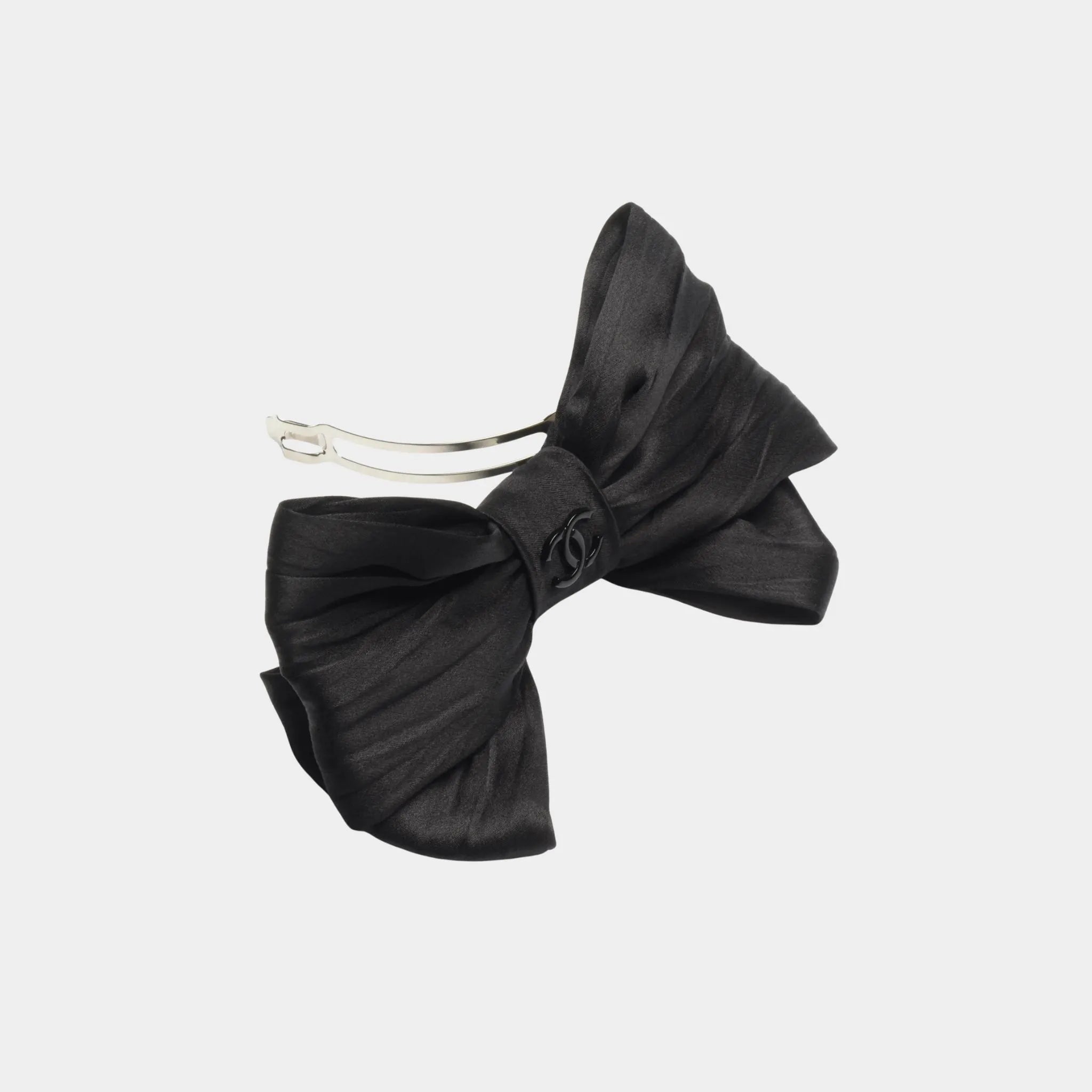 Bow Barrette Silk Satin Black