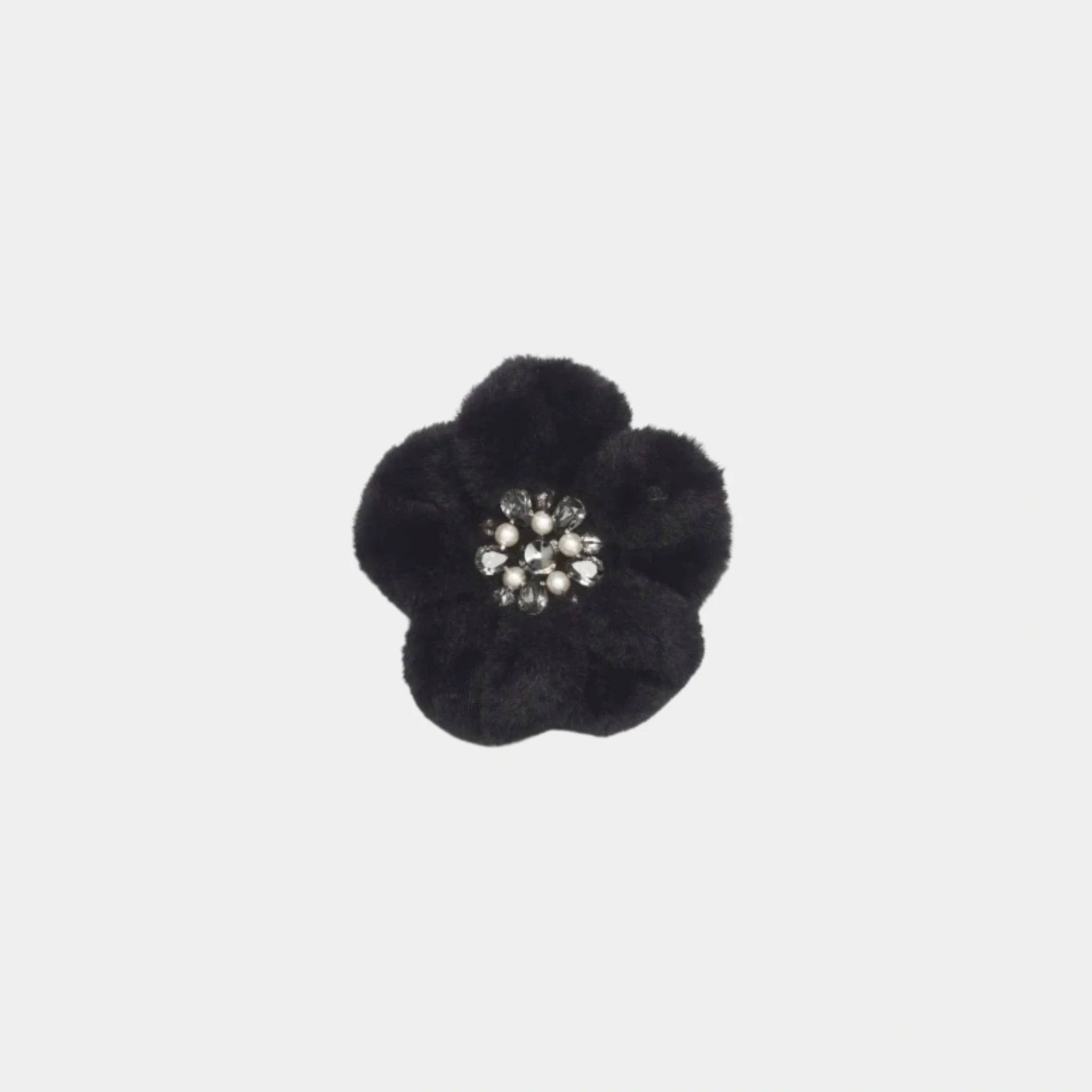 Camellia Mixed fibers Rhinestones & Glass Beads Black