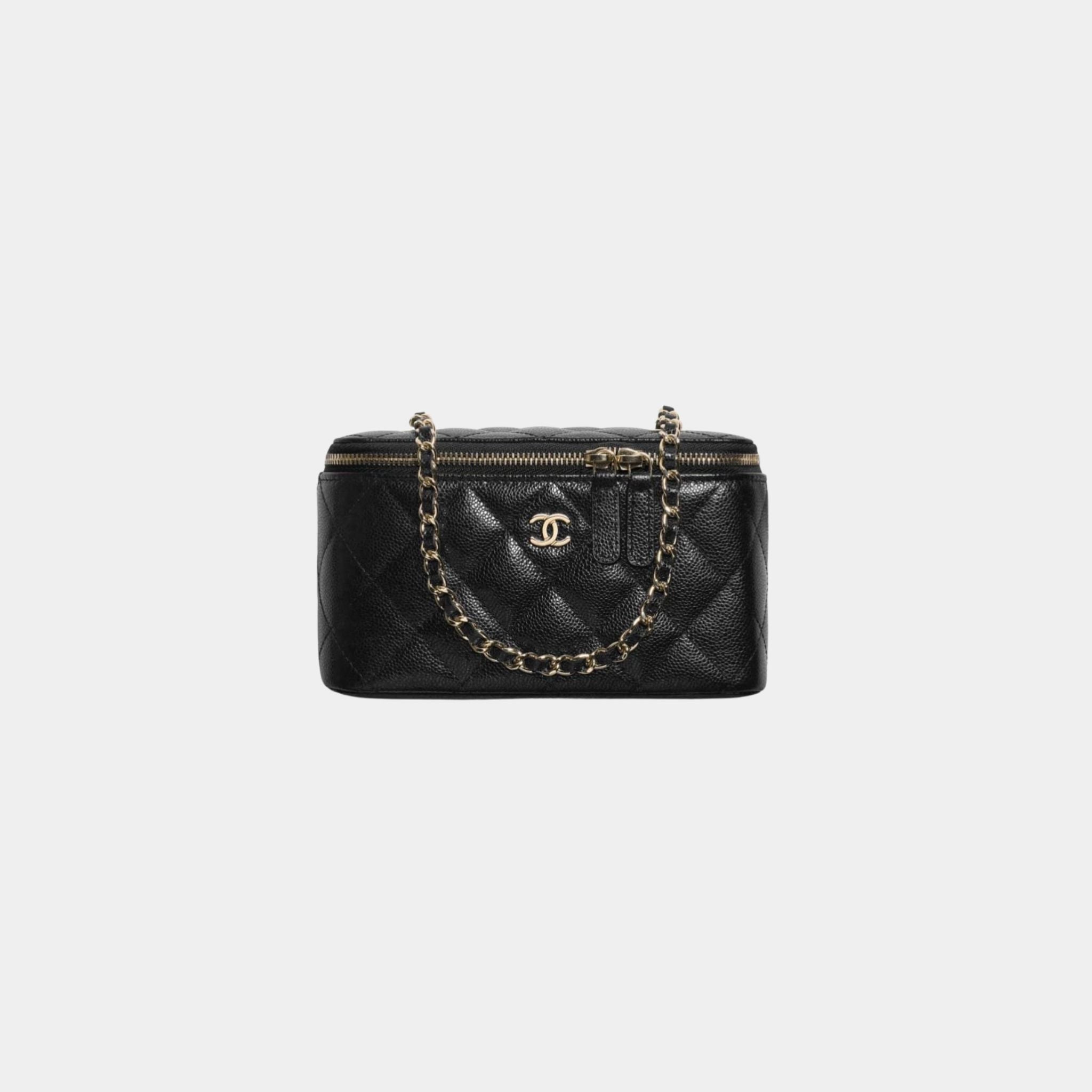 Chanel Classic Long Vanity with Chain in Grained Shiny Calfskin, Black
