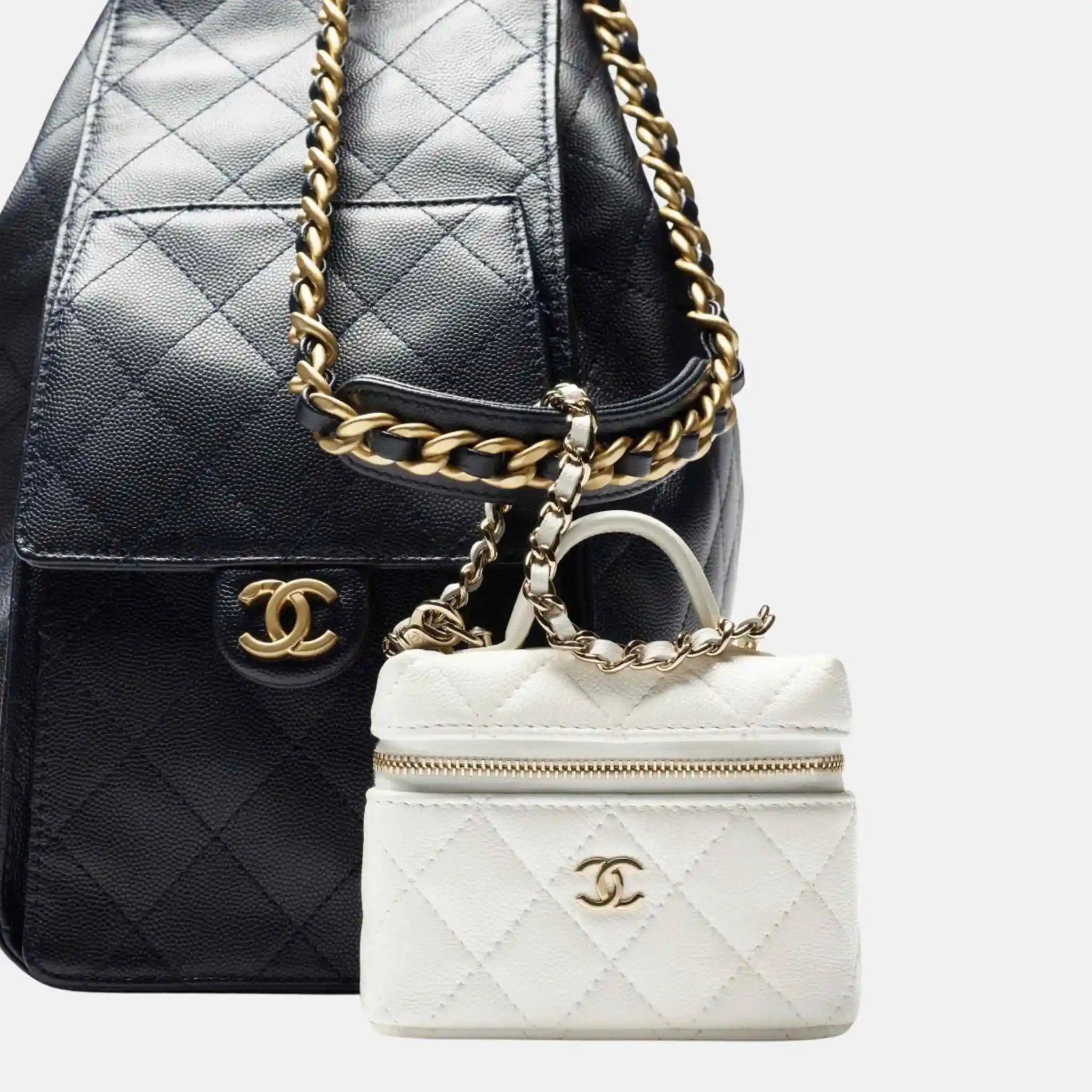 Classic Mini Bag Charm Grained Shiny Calfskin Gold Tone Metal