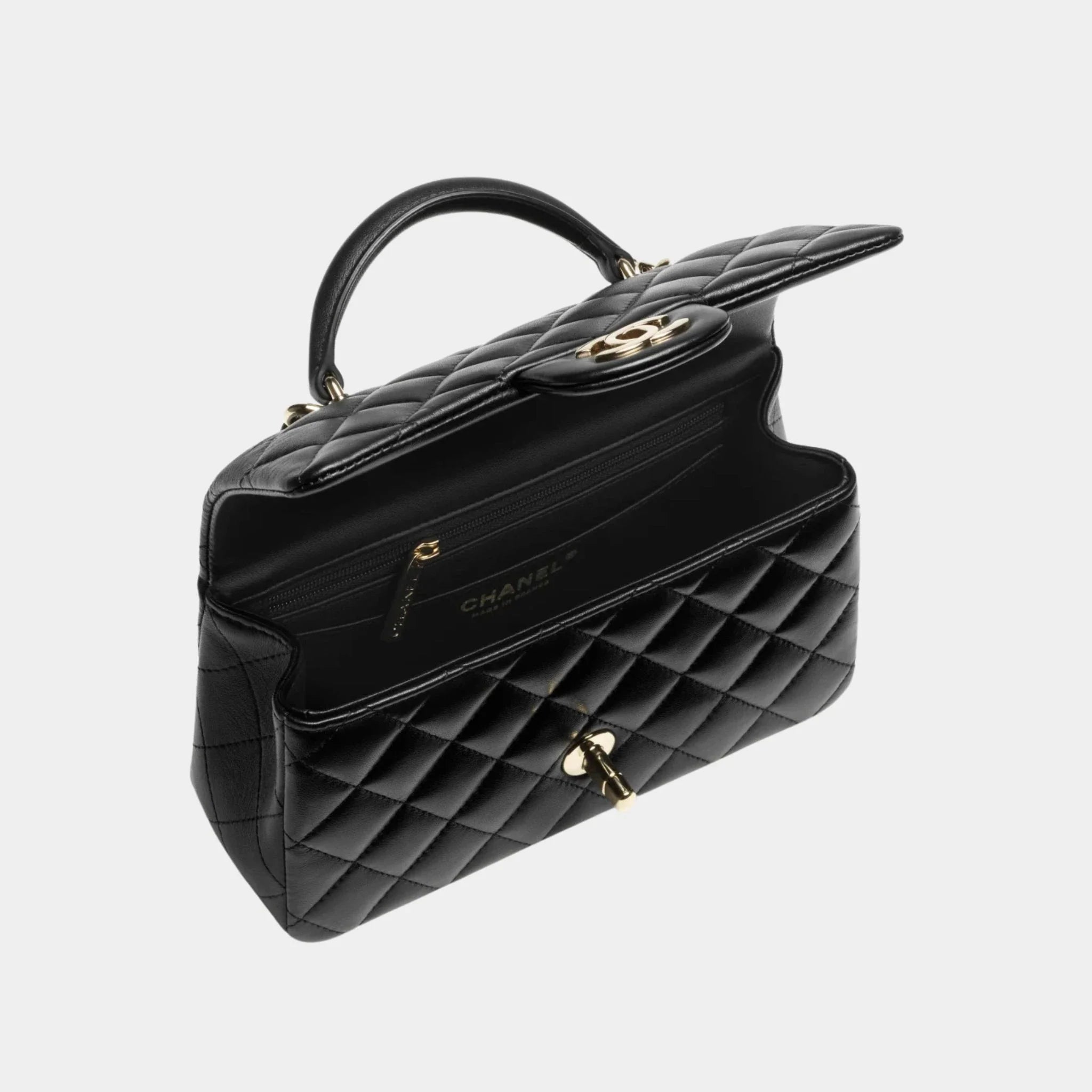Classic Mini Bag With Handle Lambskin Rhinestones & Gold Metal Black