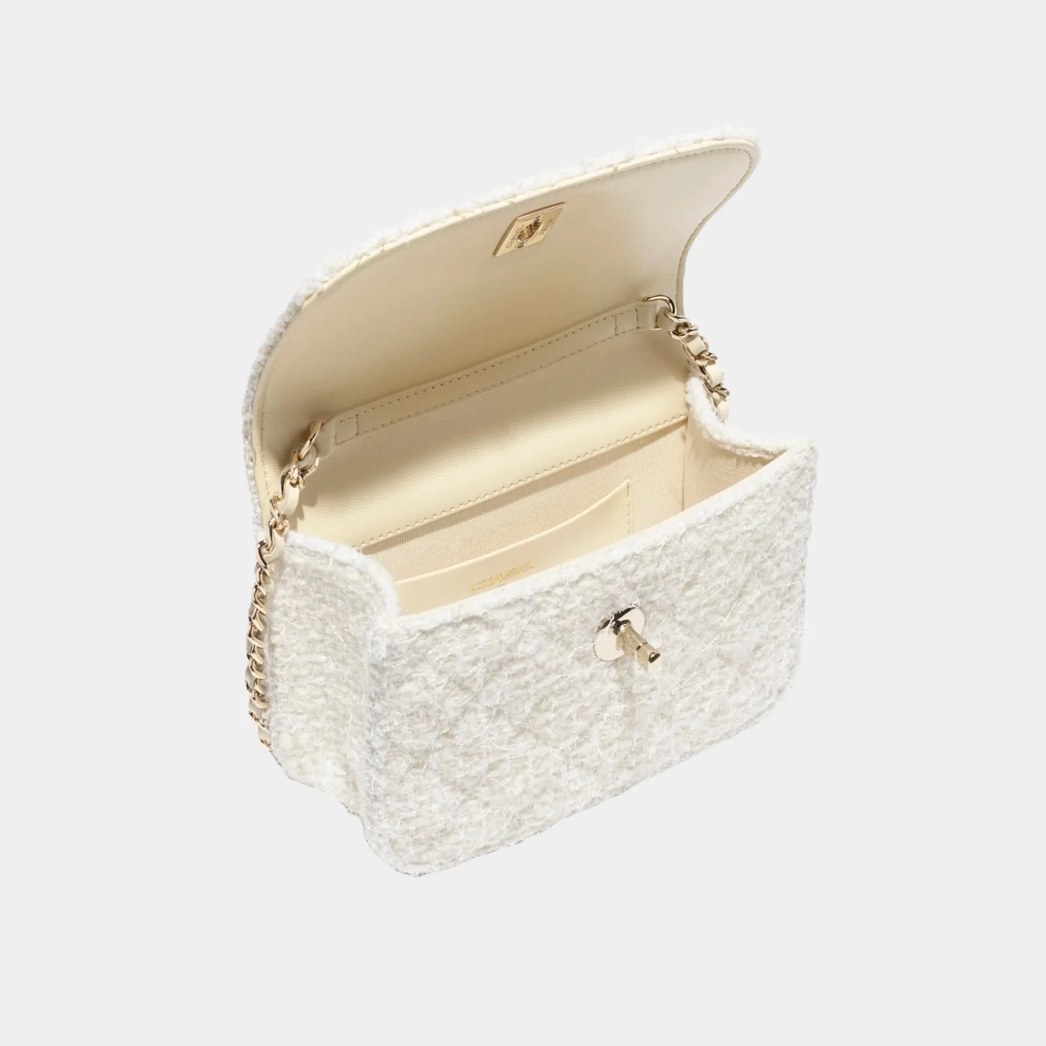 Clutch with Chain Tweed, Pearls & Gold-Tone Metal
