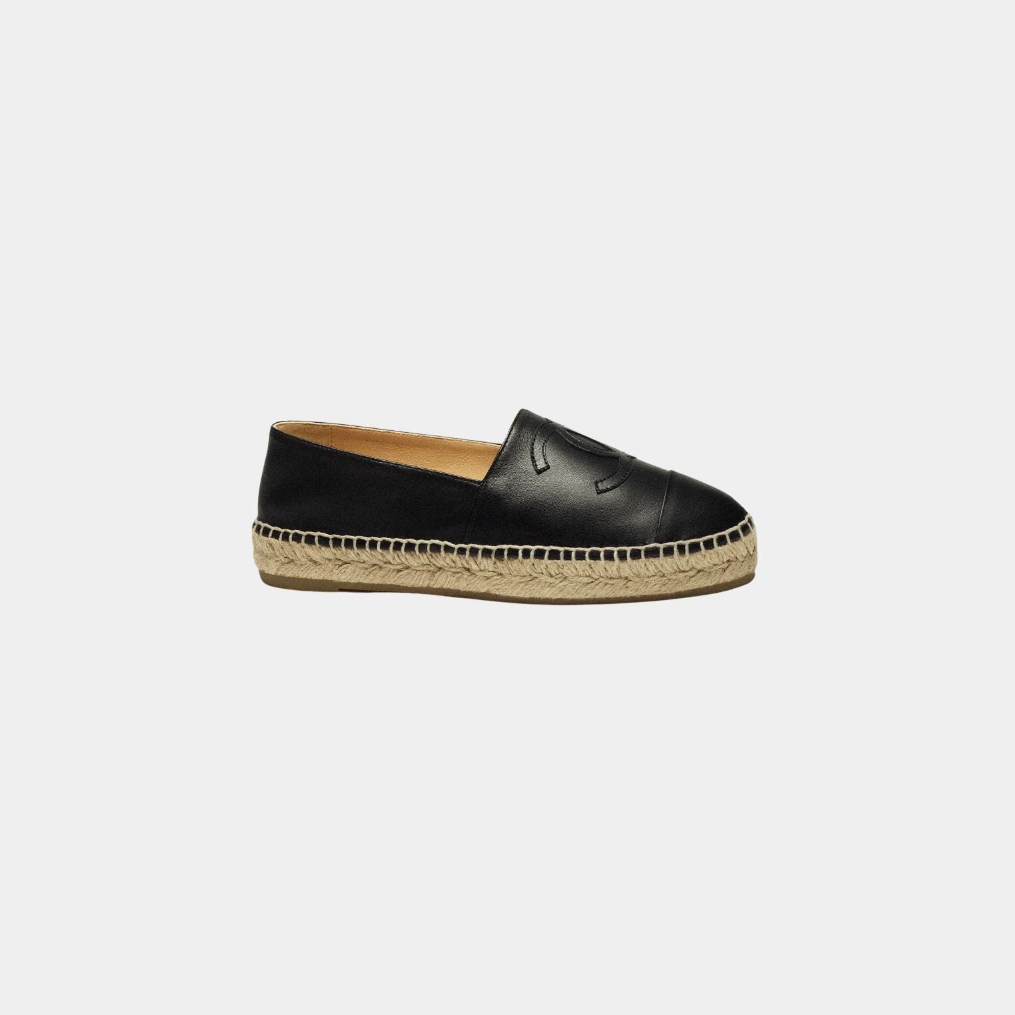 Chanel Espadrilles In Lambskin, Black, Side
