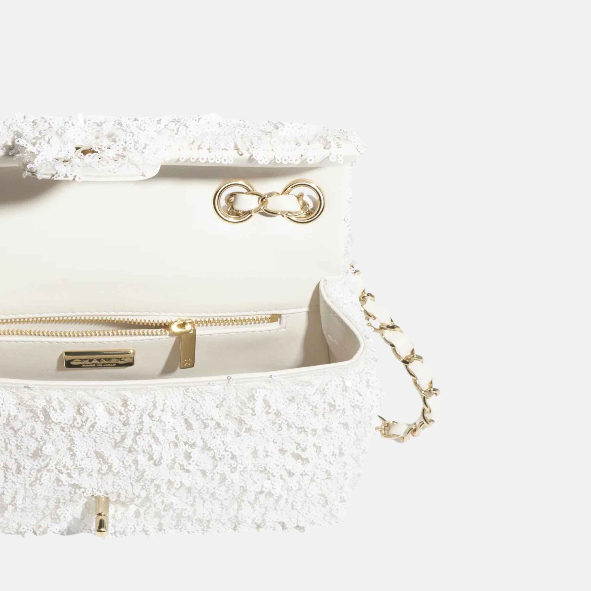 Evening Bag In Fringed Sequins & Gold Tone Metal