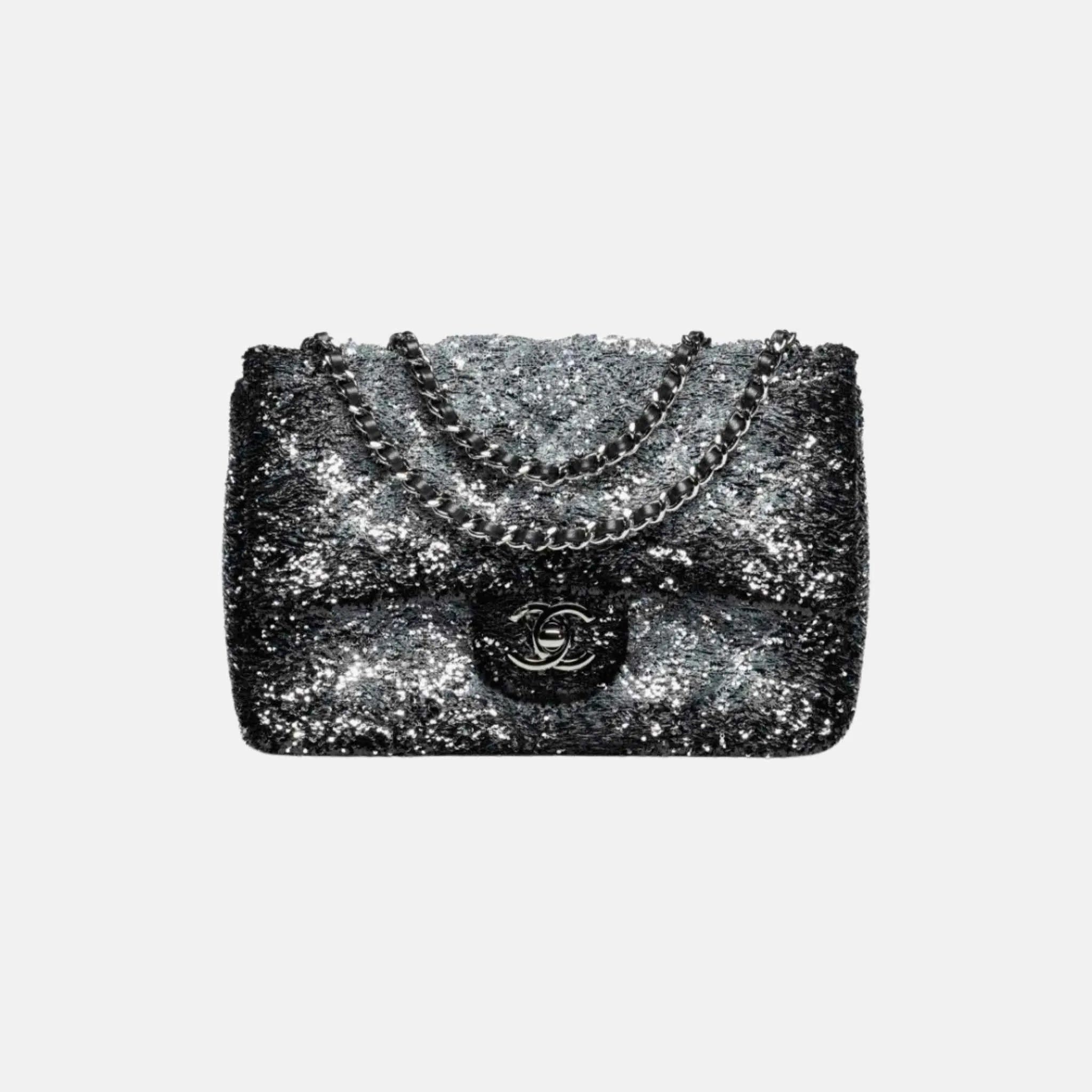 Chanel Flap Bag in Quilted Gradient Sequins and Ruthenium, Front